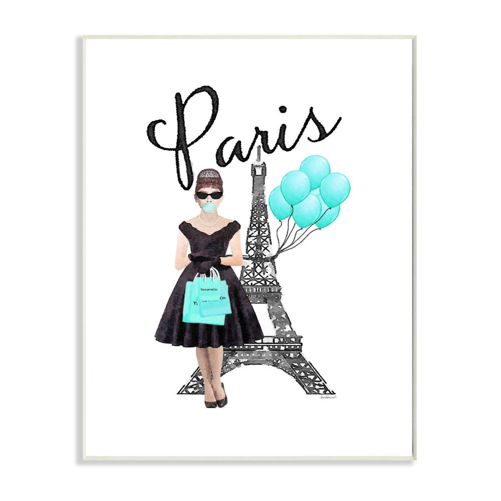 Stupell Industries Paris Woman Shopping Eiffel Tower Blue Glam Fashion Watercolor Wall Plaque by Amanda Greenwood