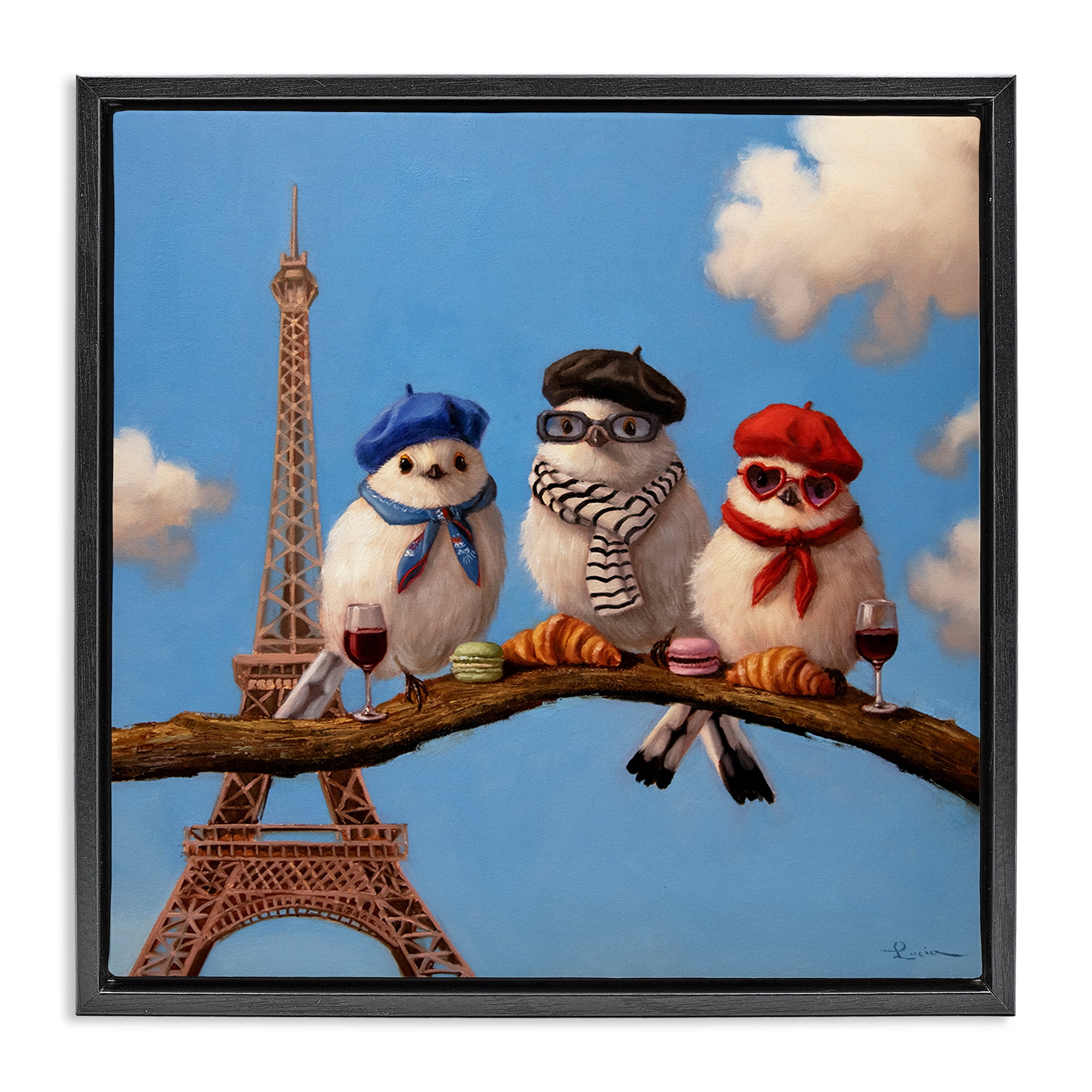 Stupell Industries Parisian Chic Birds in Paris Black Framed Floater Canvas Wall Art, design by Lucia Heffernan