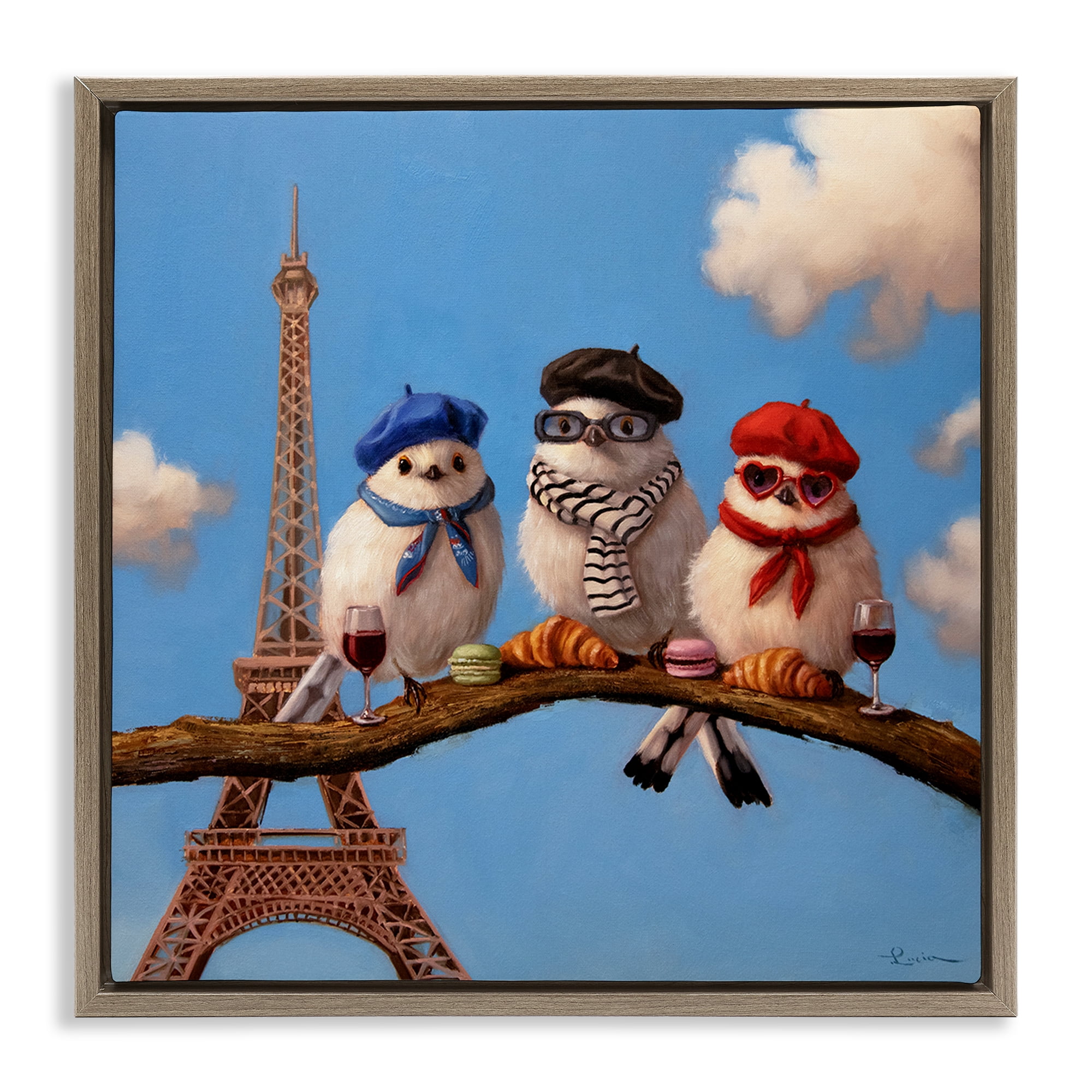 Stupell Industries Parisian Chic Birds in Paris Brown Framed Floater Canvas Wall Art, design by Lucia Heffernan
