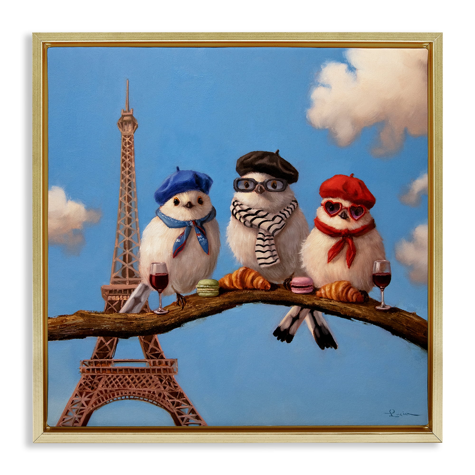 Stupell Industries Parisian Chic Birds in Paris Gold Framed Floater Canvas Wall Art, design by Lucia Heffernan