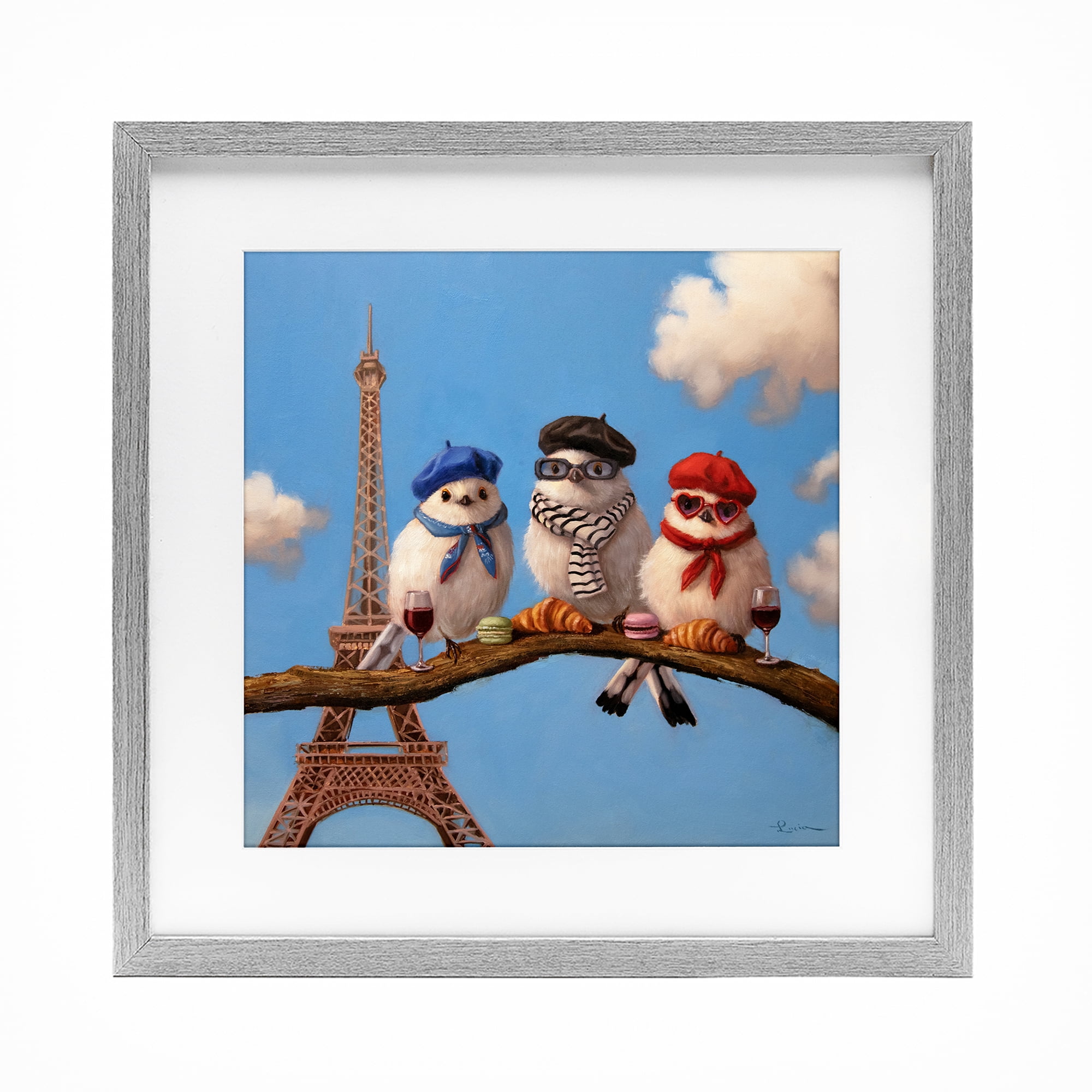 Stupell Industries Parisian Chic Birds in Paris Gray Framed Print Under Glass, design by Lucia Heffernan