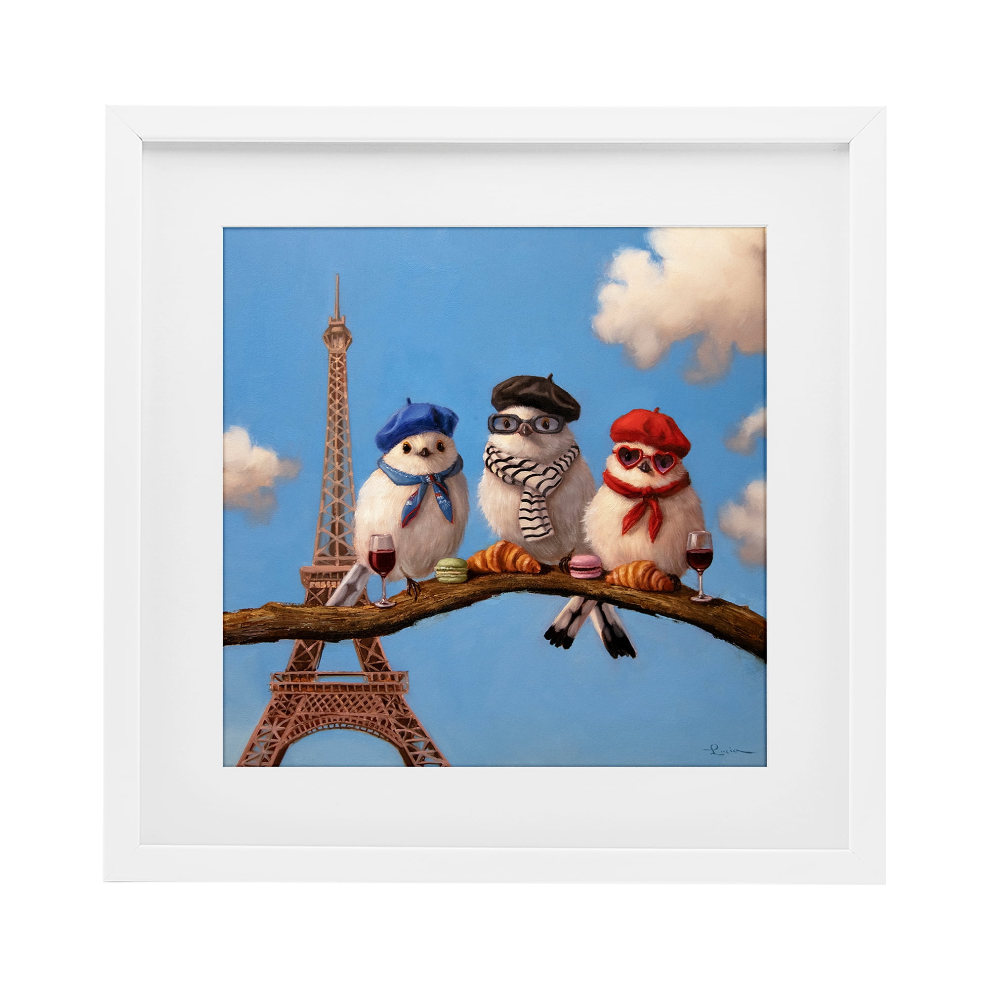 Stupell Industries Parisian Chic Birds in Paris White Framed Print Under Glass, design by Lucia Heffernan