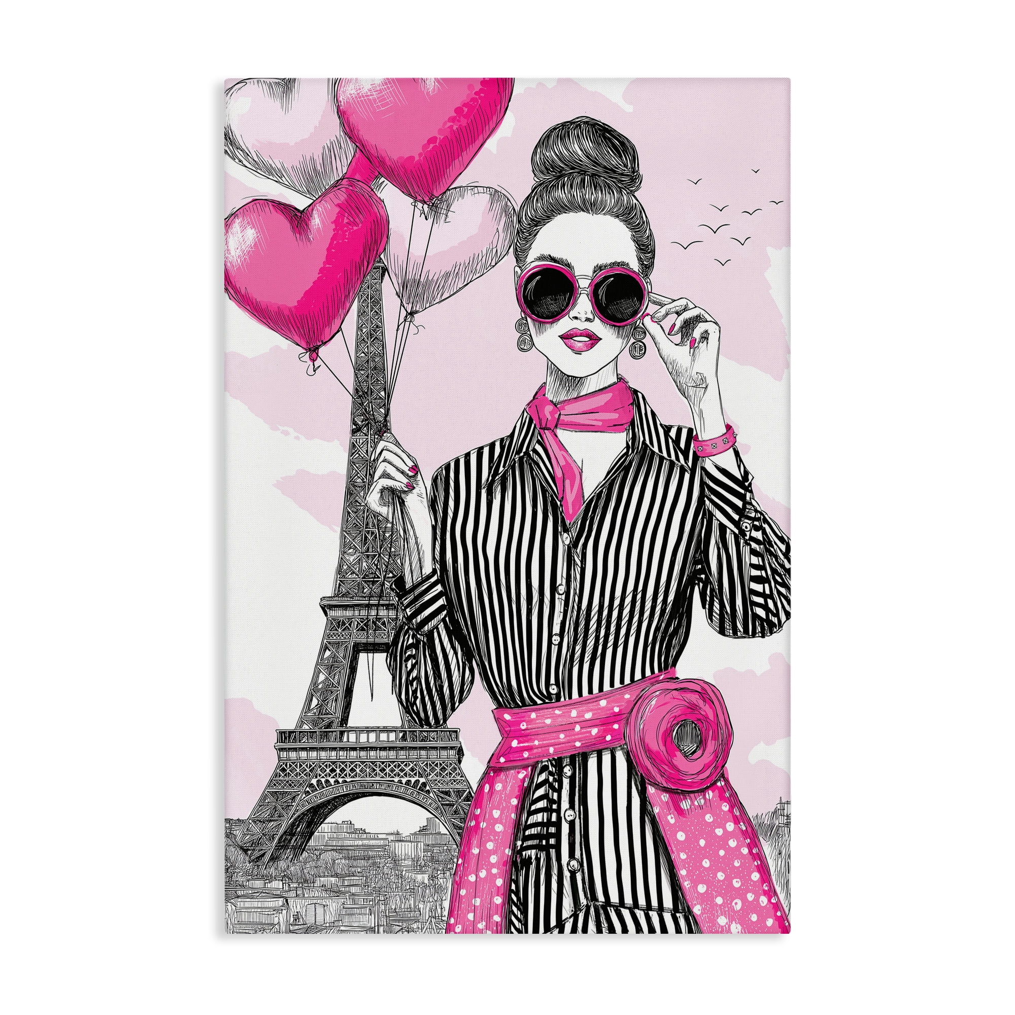 Stupell Industries Parisian Chic Woman with Balloons Canvas Wall Art, design by Jess Stempel