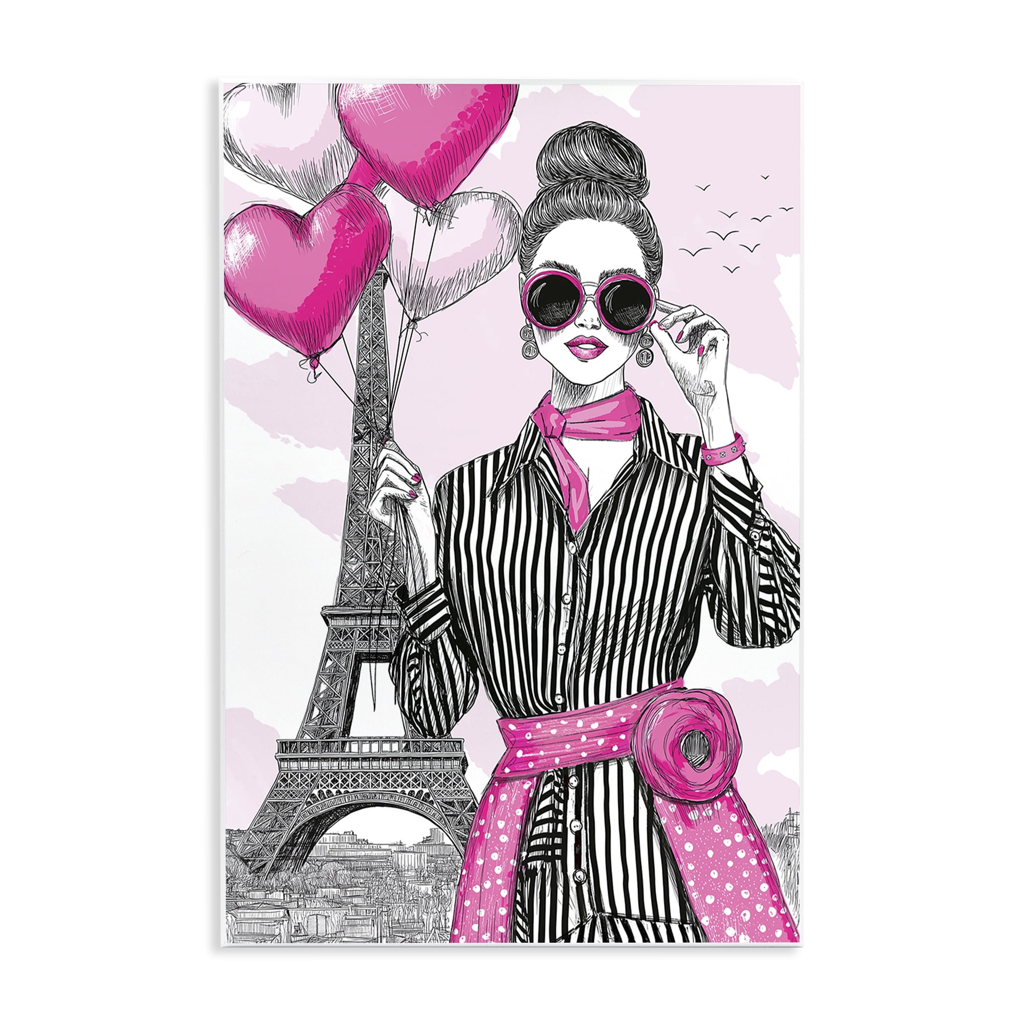 Stupell Industries Parisian Chic Woman with Balloons Wall Plaque Art, design by Jess Stempel