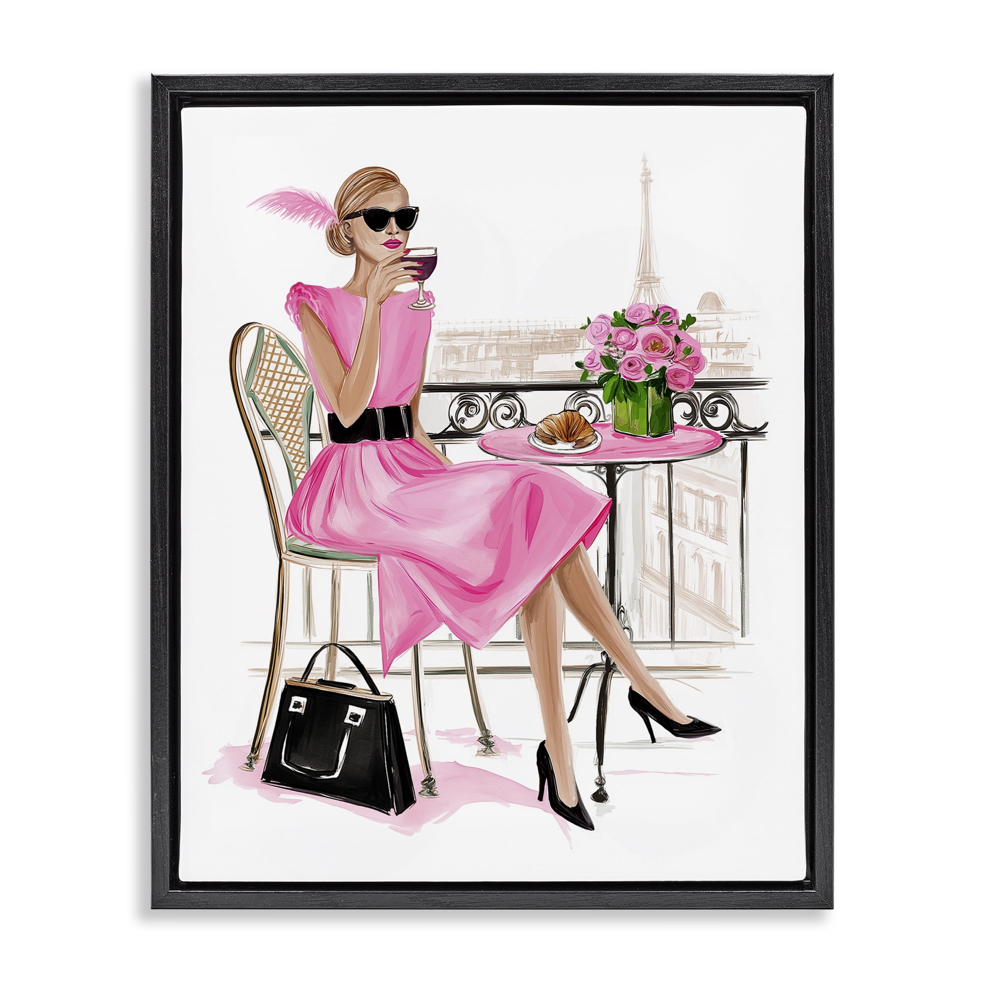 Stupell Industries Parisian Chic on Cafe Balcony Black Framed Floater Canvas Wall Art, design by Jess Stempel