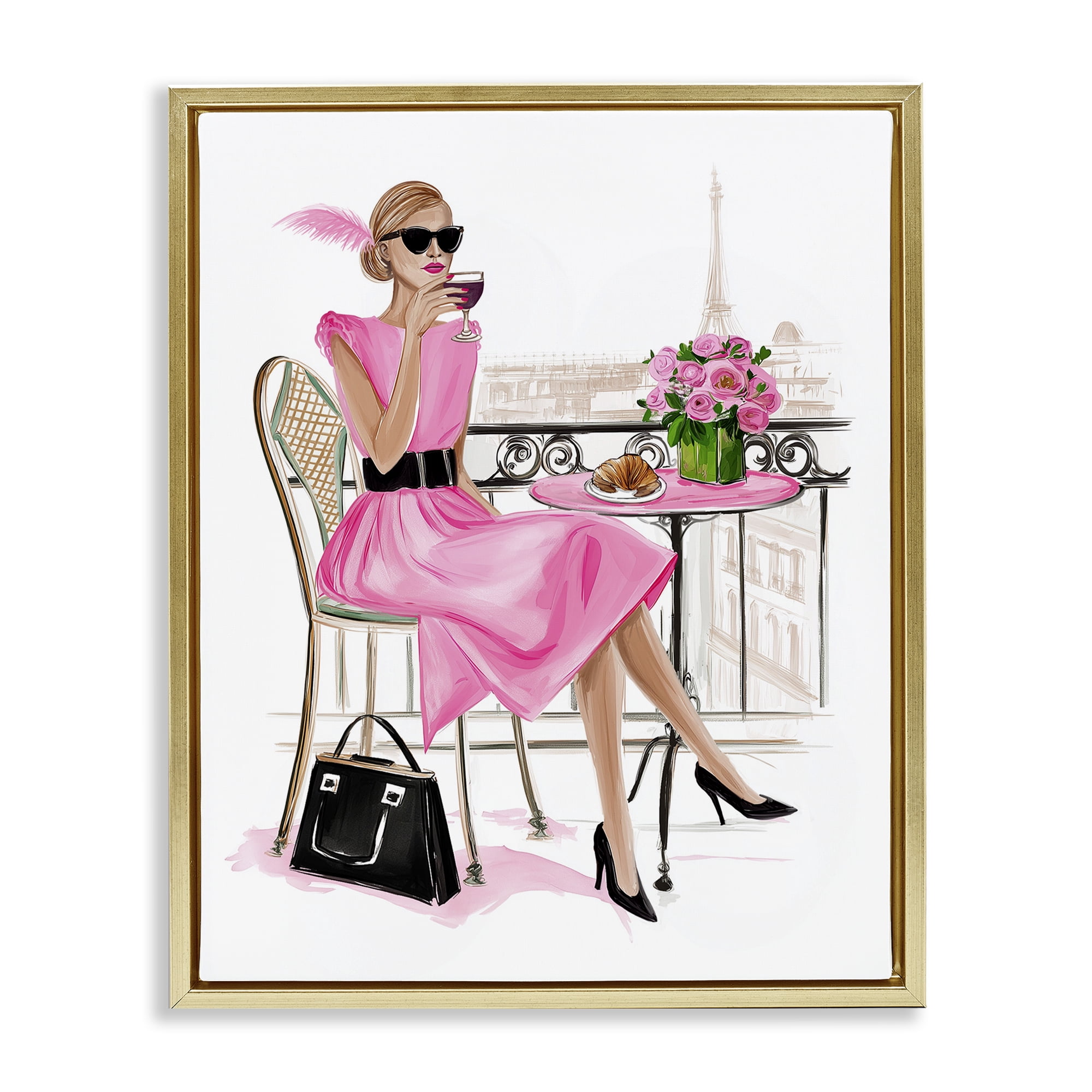 Stupell Industries Parisian Chic on Cafe Balcony Gold Framed Floater Canvas Wall Art, design by Jess Stempel