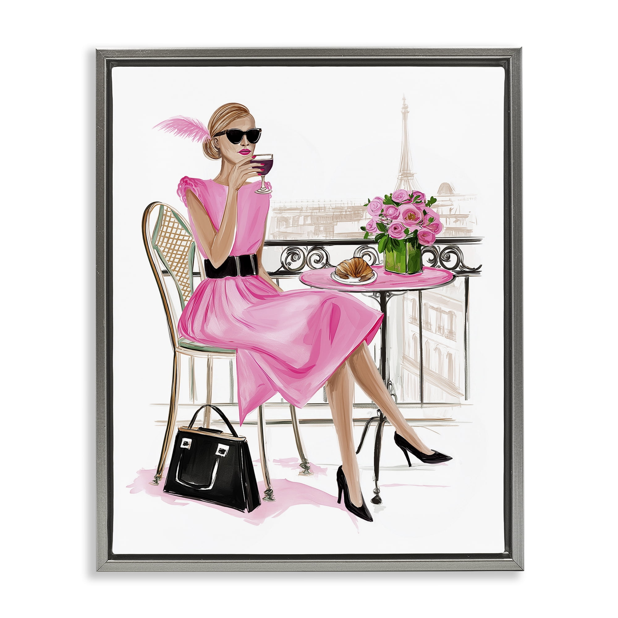 Stupell Industries Parisian Chic on Cafe Balcony Gray Framed Floater Canvas Wall Art, design by Jess Stempel