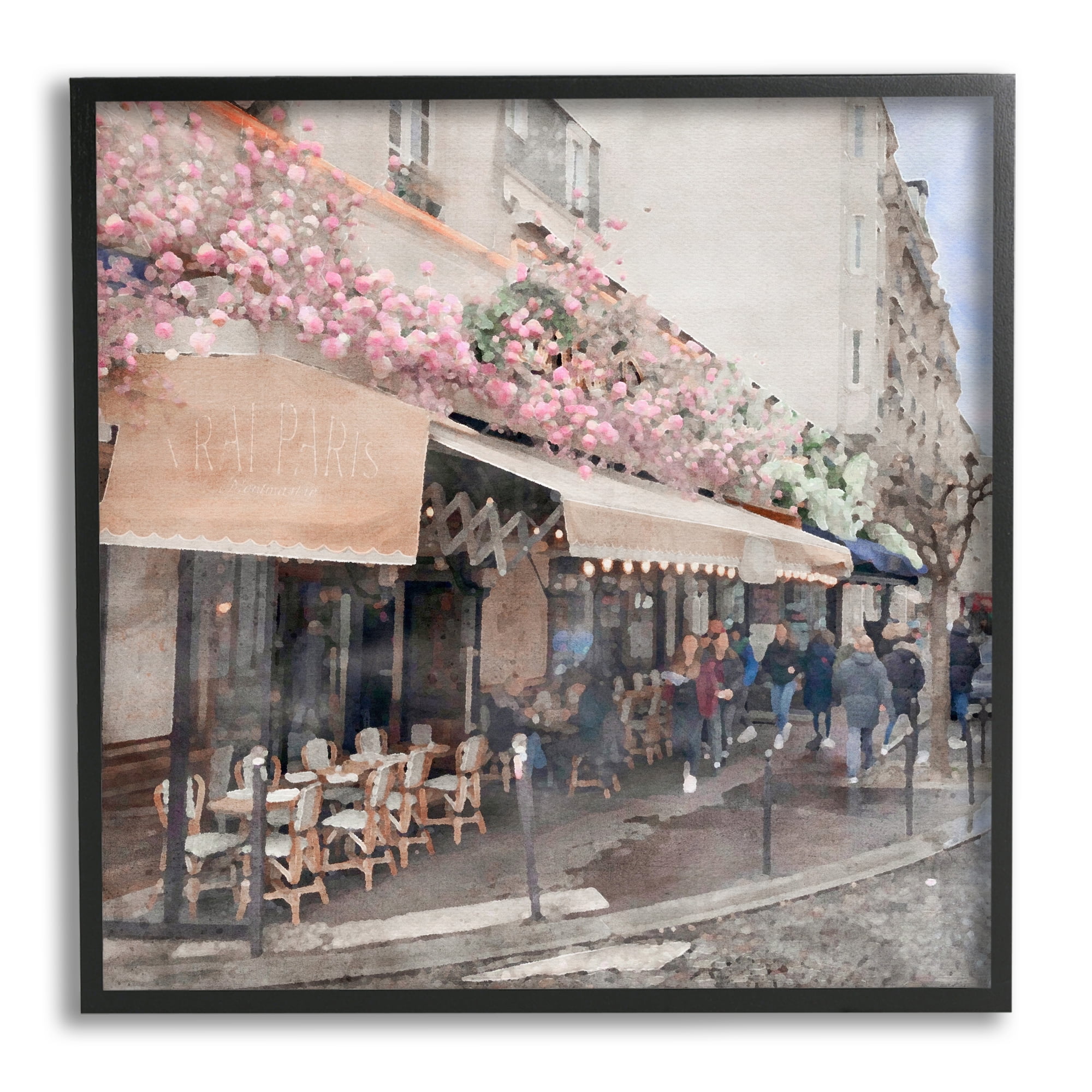 Stupell Industries Parisian City Street Travel & Places Painting Black Framed Art Print Wall Art, 17 x 17