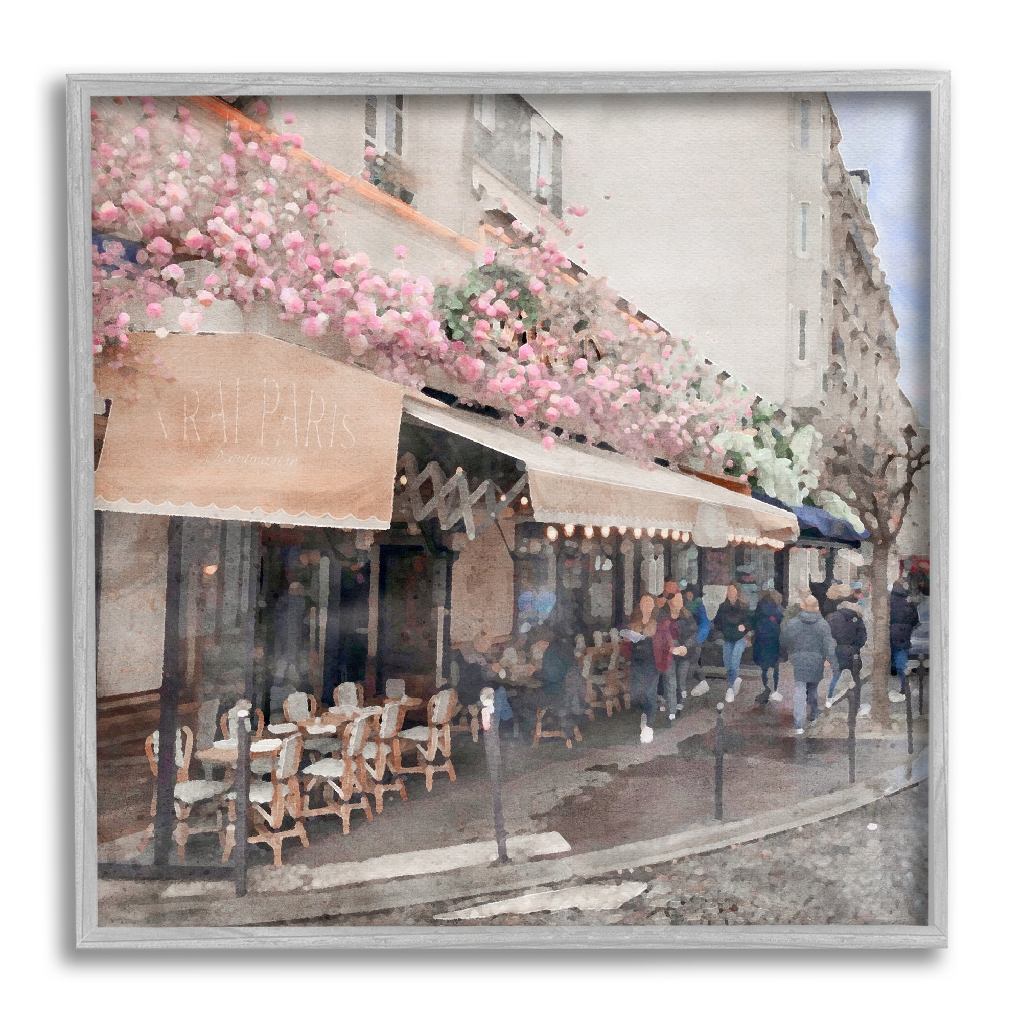 Stupell Industries Parisian City Street Travel & Places Painting Gray Framed Art Print Wall Art, 24 x 24