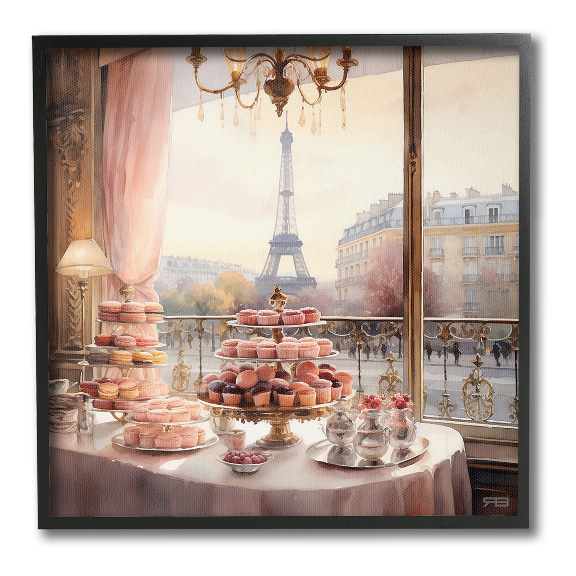 Stupell Industries Parisian Desserts City View Food & Beverage Painting Black Framed Art Print Wall Art, 12 x 12