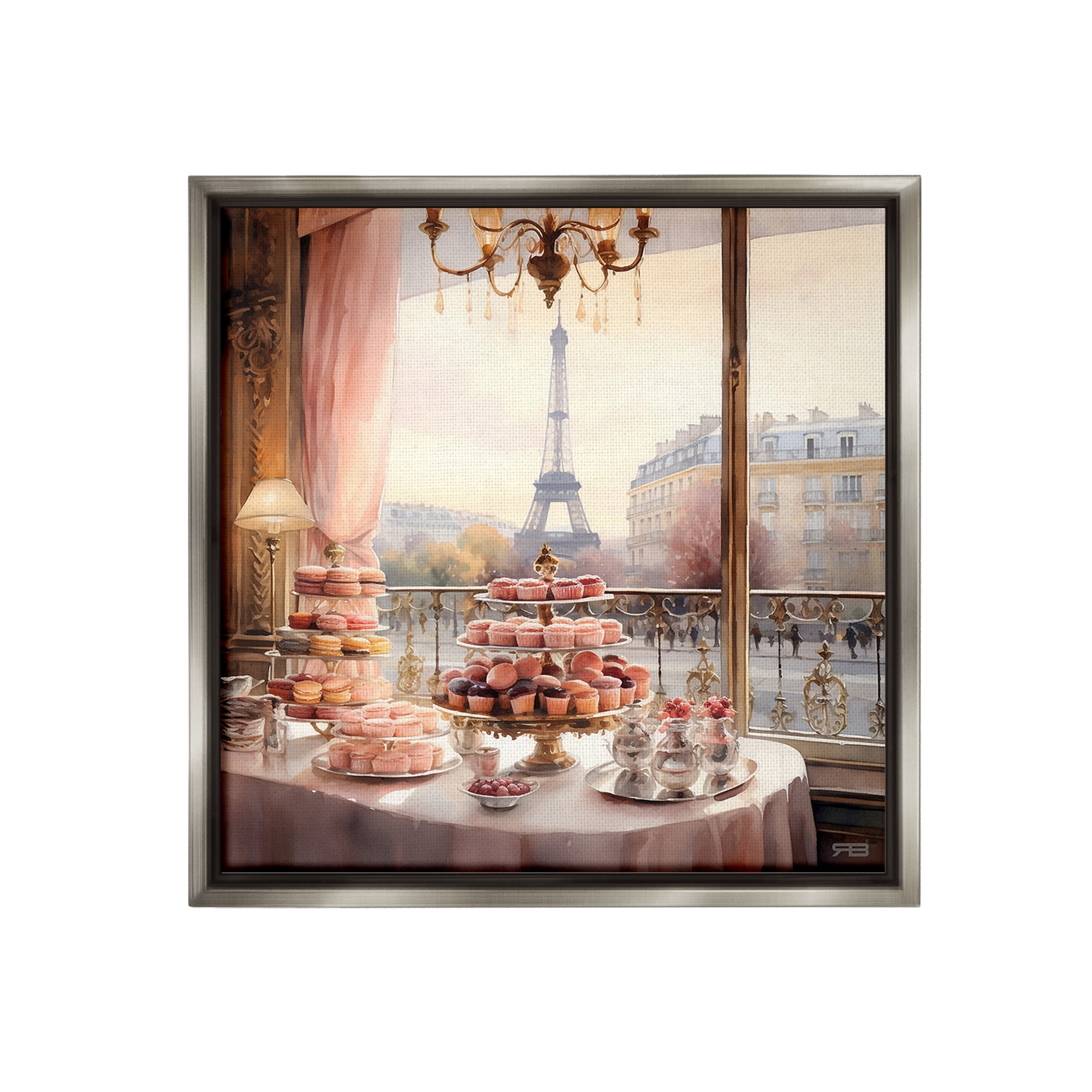 Stupell Industries Parisian Desserts City View Food & Beverage Painting Gray Floater Framed Canvas Art Print Wall Art, 18 x 18