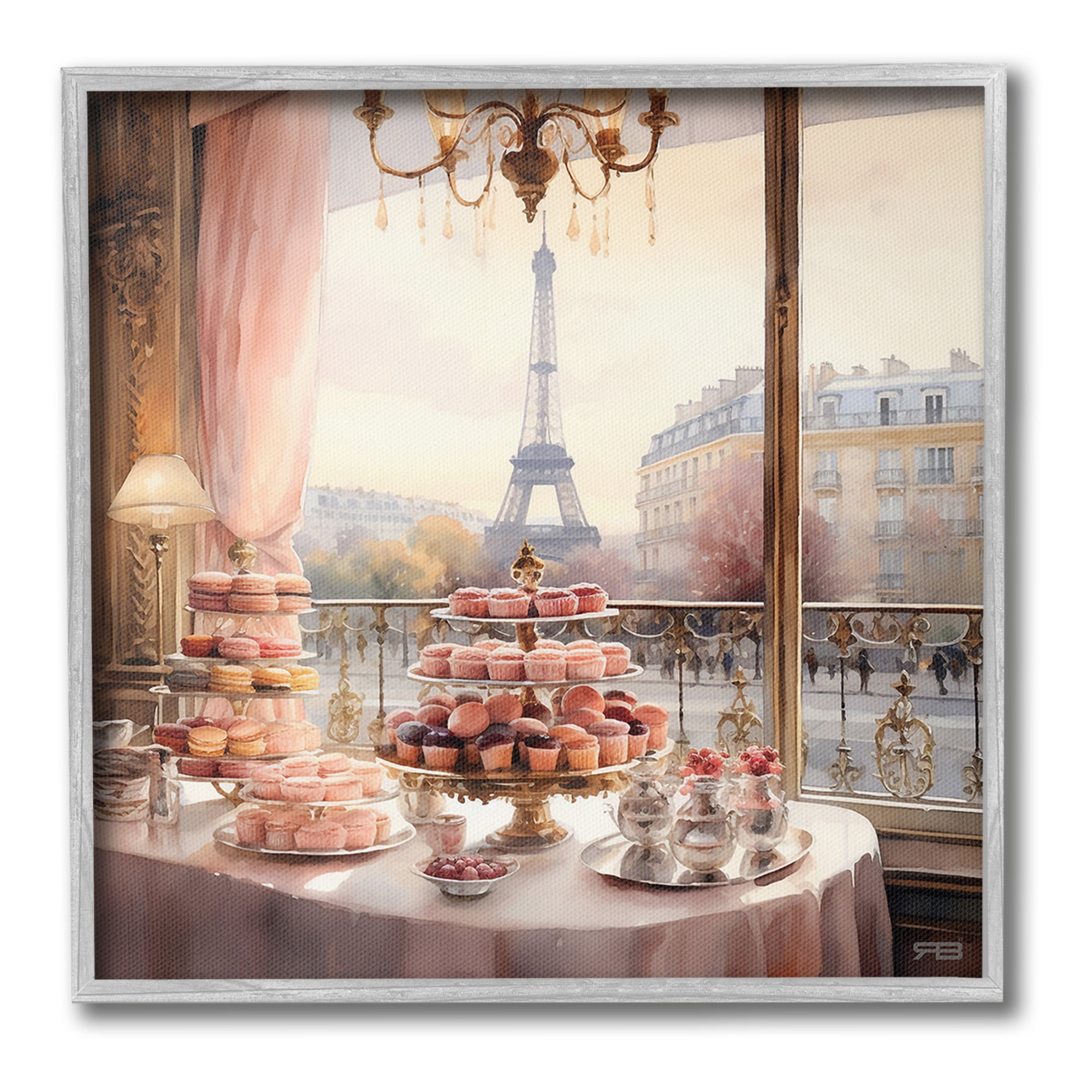 Stupell Industries Parisian Desserts City View Food & Beverage Painting Gray Framed Art Print Wall Art, 12 x 12