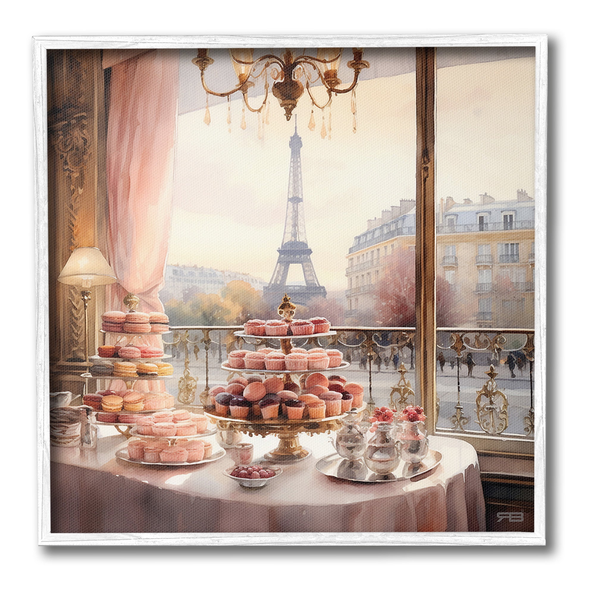 Stupell Industries Parisian Desserts City View Food & Beverage Painting White Framed Art Print Wall Art, 17 x 17