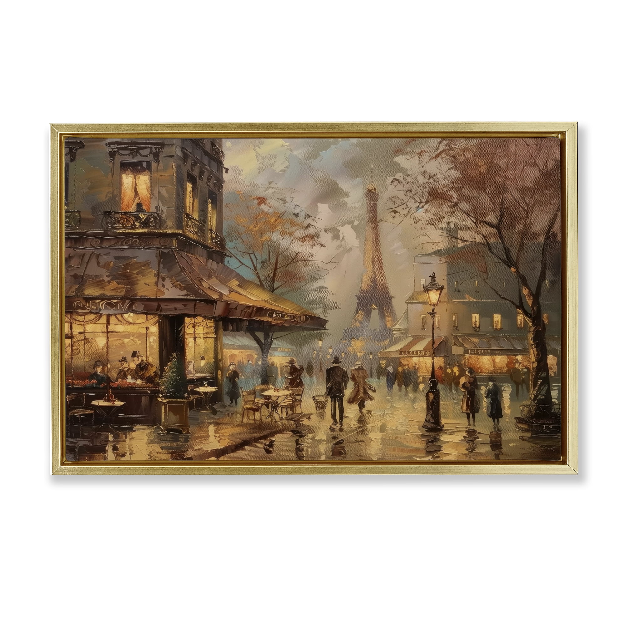 Stupell Industries Parisian Fall Townscape Scenic & Cityscapes Painting Gold Floater Framed Canvas Art Print Wall Art, 25 x 17