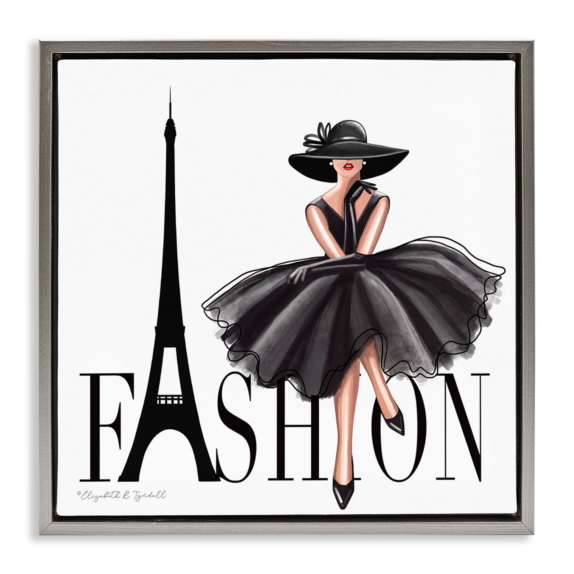 Stupell Industries Parisian Fashion Illustration Beauty & Fashion Painting Gray Floater Framed Canvas Art Print Wall Art, 25 x 25