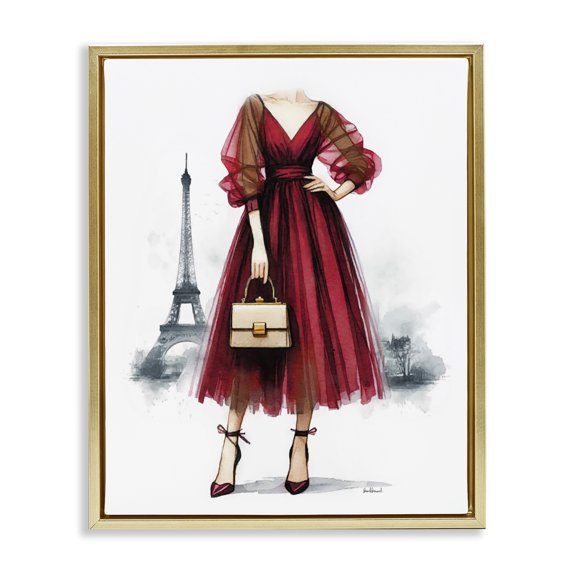 Stupell Industries Art Deco Parisian Fashion Red Dress Gold Floating Frame Canvas Art, 25 x 31, by Amanda Greenwood