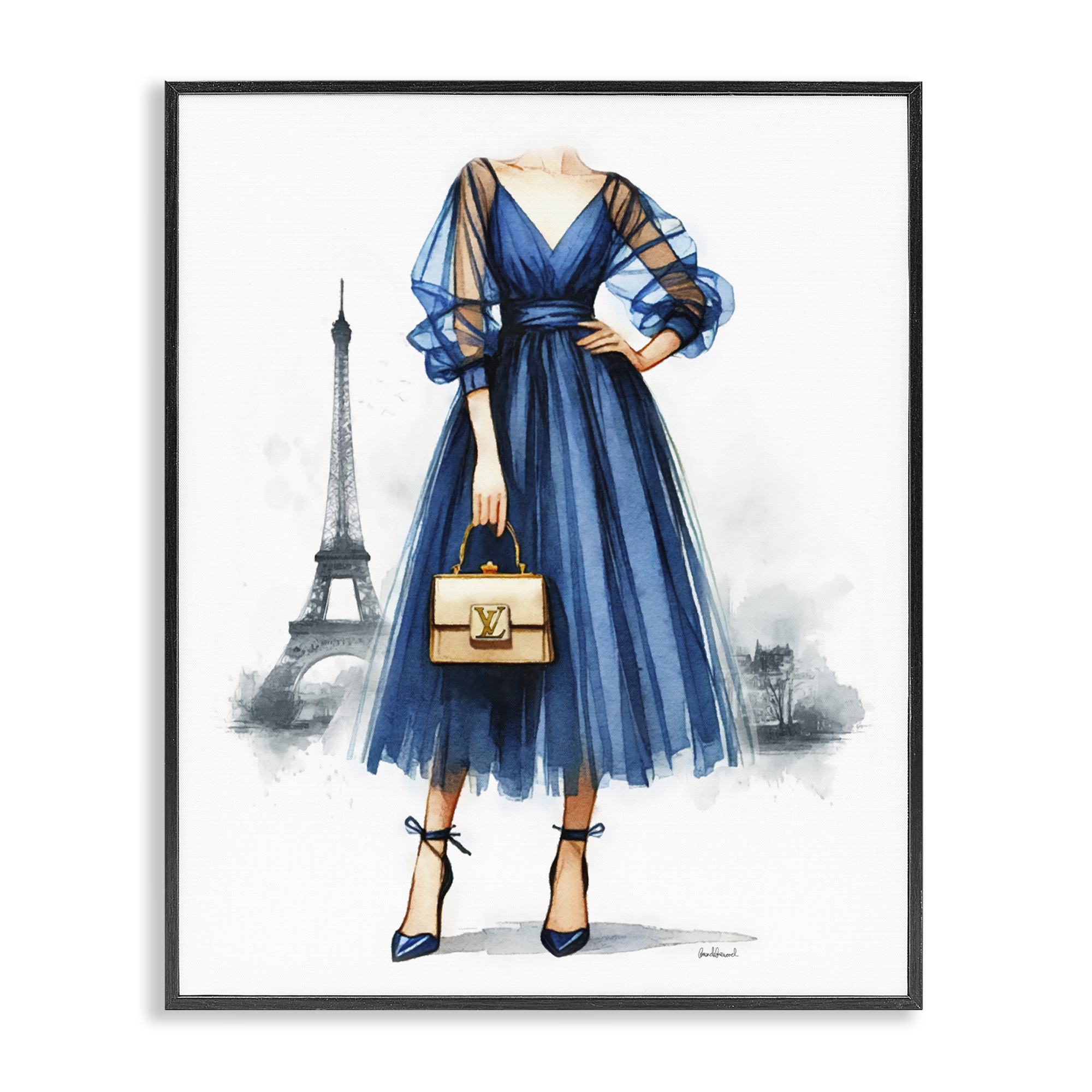 Stupell Industries Parisian Fashion Woman Fashion Painting Black Framed Art Print Wall Art, 16 x 20