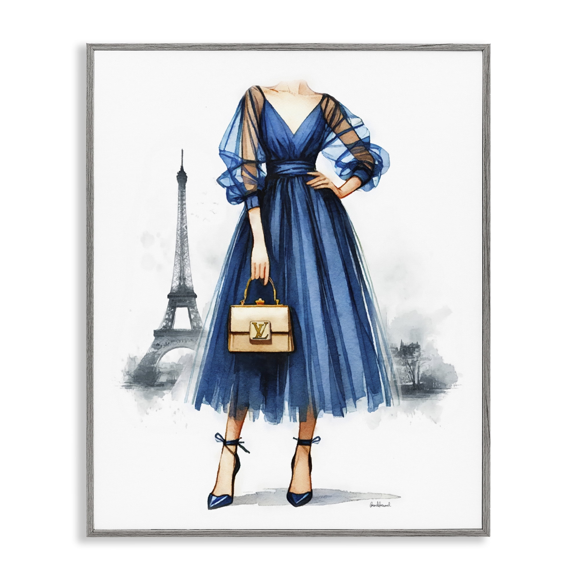 Stupell Industries Parisian Fashion Woman Fashion Painting Gray Framed Art Print Wall Art, 11 x 14