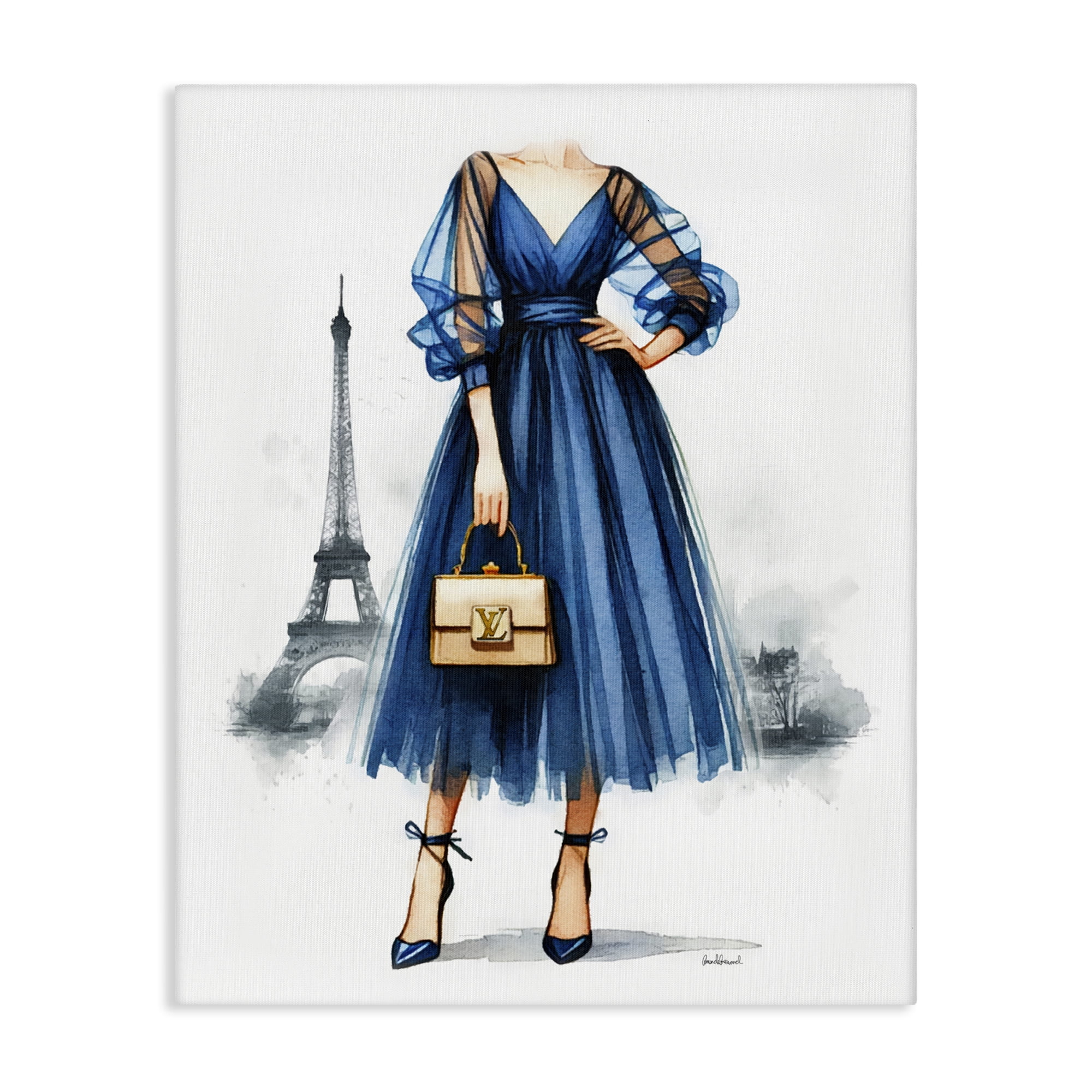 Stupell Industries Parisian Fashion Woman Fashion Painting Wrapped Canvas Art Print Wall Art, 36 x 48