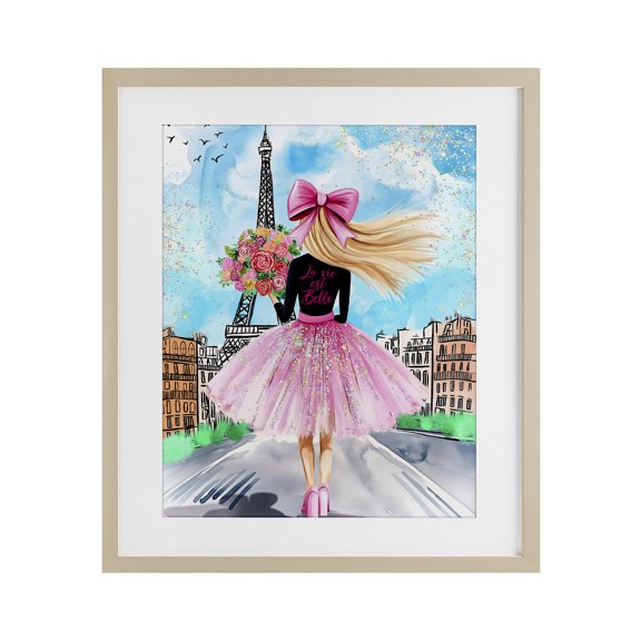 Stupell Industries Parisian Fashionista & Bouquet Birch Framed Print Under Glass design by Jess Stempel, 21 x 17