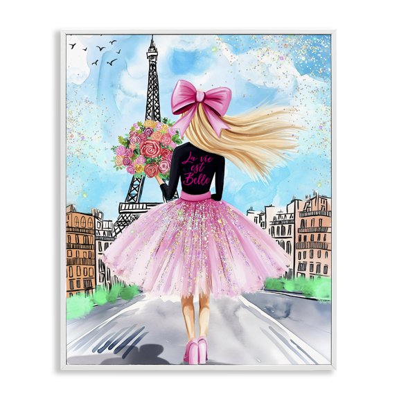 Stupell Industries Parisian Fashionista & Bouquet White Framed Giclee Art design by Jess Stempel, 30 x 24