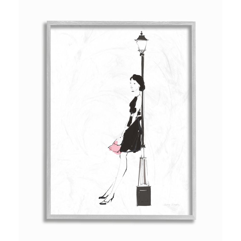 Stupell Industries Parisian Female Fashion Chic Light Post Sketch Framed Wall Art Design by Avery Tillmon, 11" x 14", Gray Framed