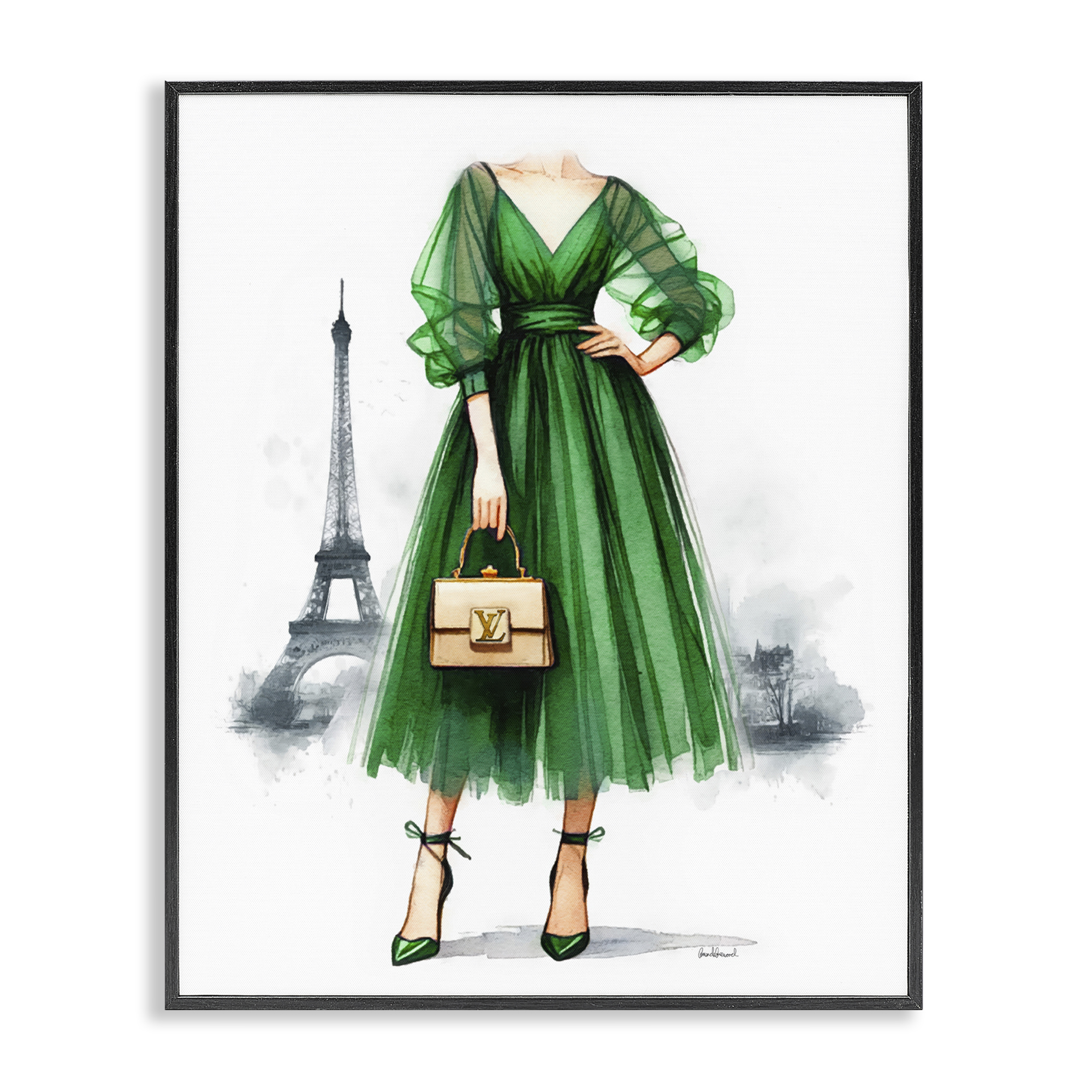 Stupell Industries Parisian Girl Fashion Fashion Painting Black Framed Art Print Wall Art, 11 x 14