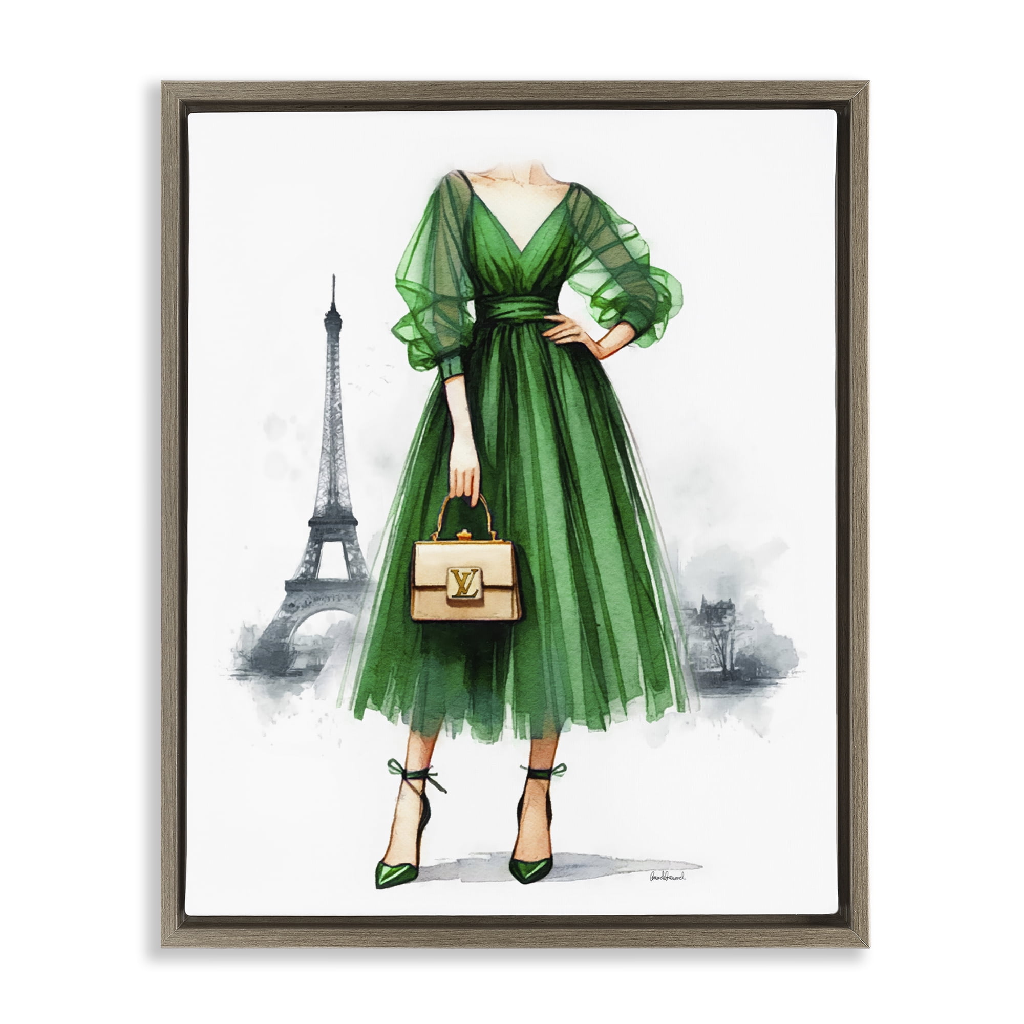 Stupell Industries Parisian Girl Fashion Fashion Painting Brown Floater Framed Canvas Art Print Wall Art, 25 x 31