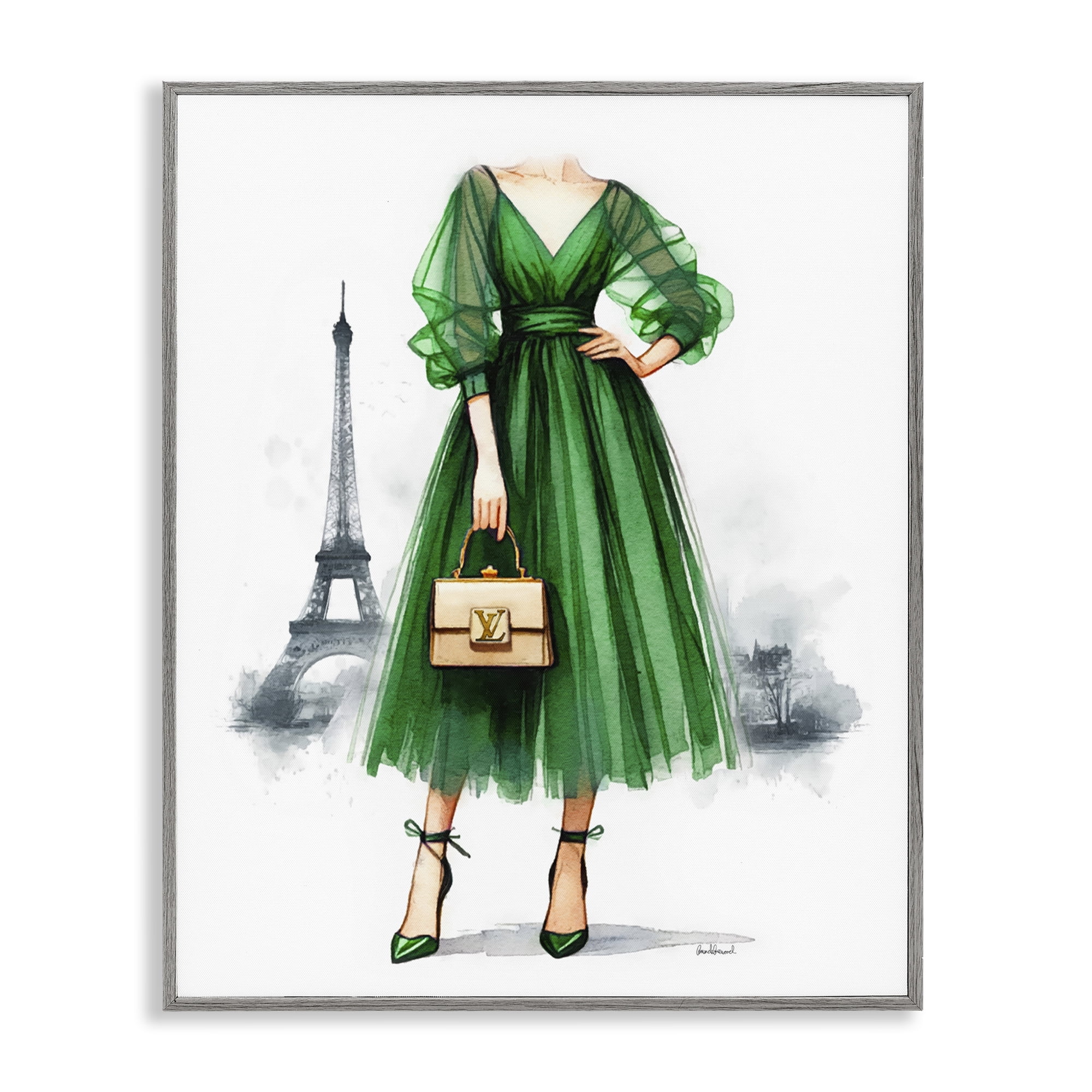 Stupell Industries Parisian Girl Fashion Fashion Painting Gray Framed Art Print Wall Art, 24 x 30