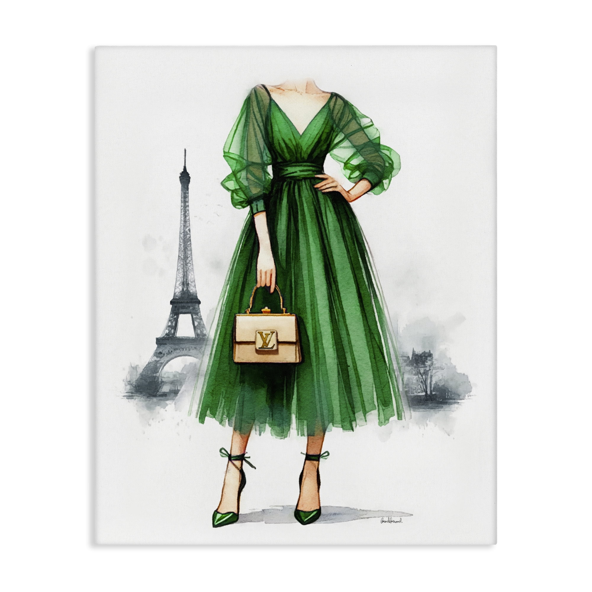 Stupell Industries Parisian Girl Fashion Fashion Painting Wrapped Canvas Art Print Wall Art, 16 x 20