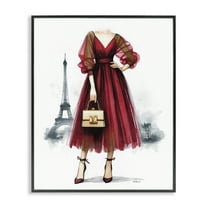 Stupell Industries Parisian Girl in Dress Fashion Painting Black Framed Art Print Wall Art, 11 x 14