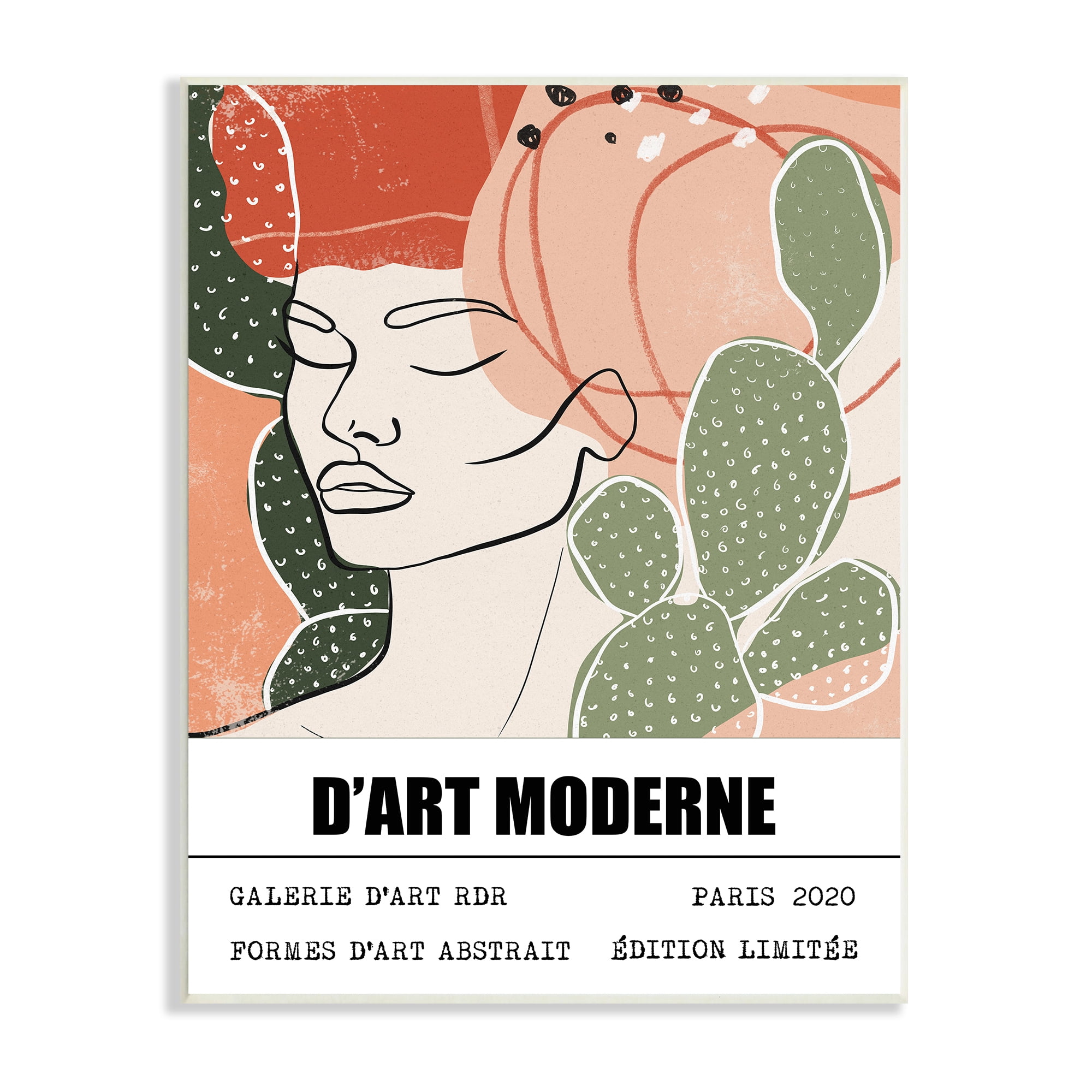 Stupell Industries Parisian Modern Abstraction Woman's Face Green Cactus Classic Painting Unframed Art Print Wall Art, 10 x 15, Design by Ros Ruseva