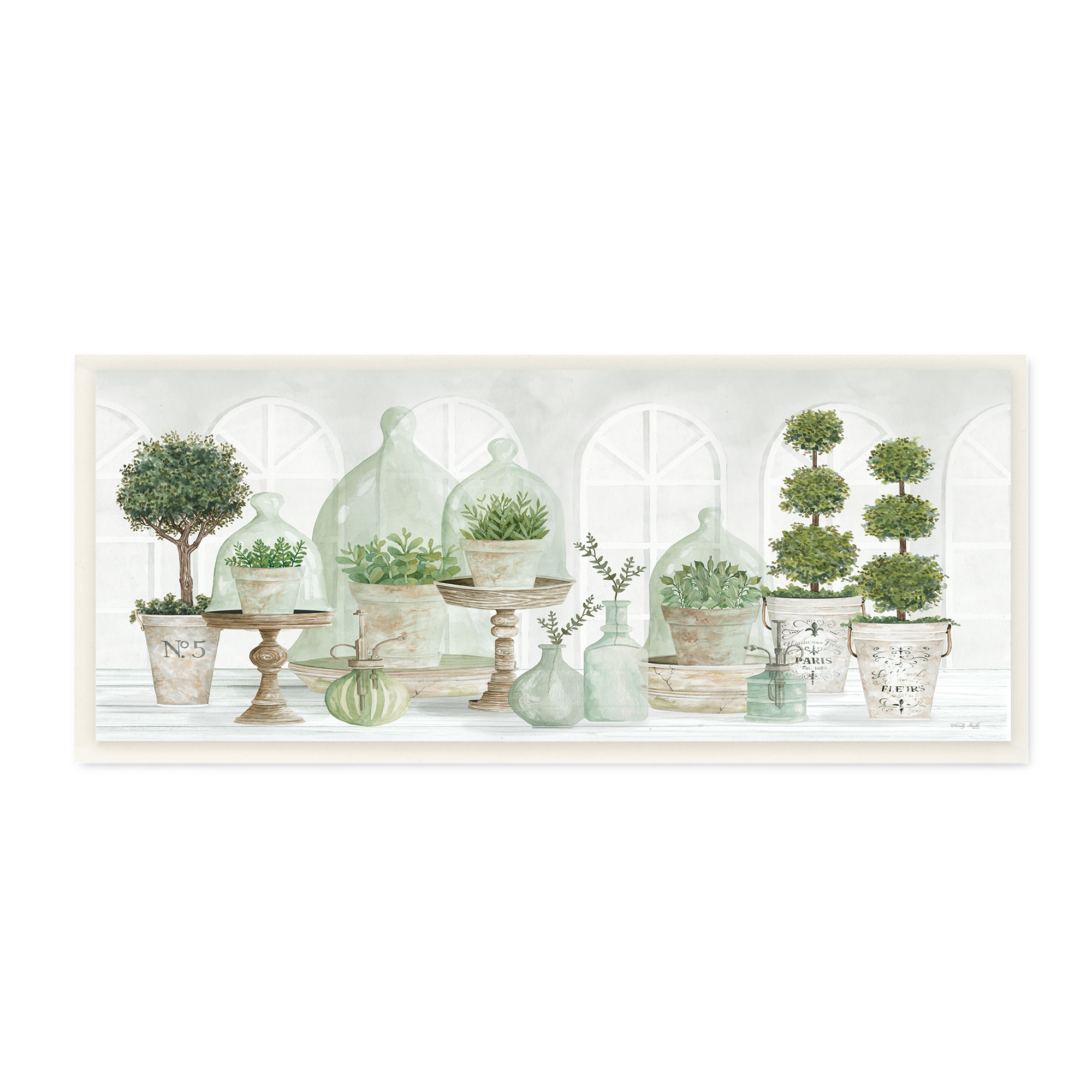 Stupell Industries Parisian Plant Tabletop Green Leaves Traditional Cloches, 17 x 7, Design by Cindy Jacobs