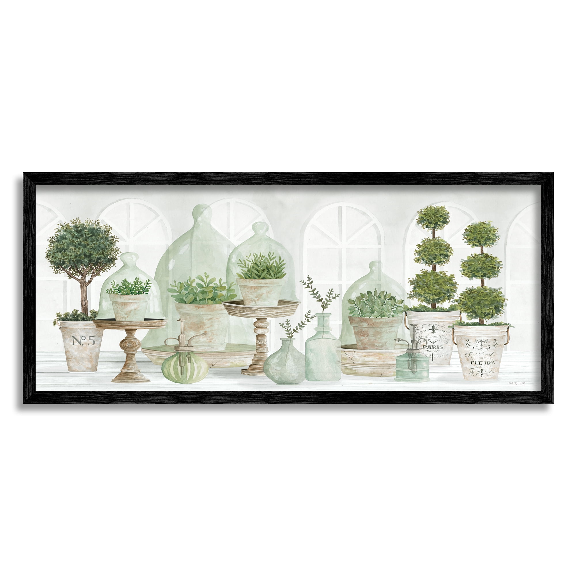 Stupell Industries Parisian Plant Tabletop Green Leaves Traditional Cloches, 24 x 10, Design by Cindy Jacobs