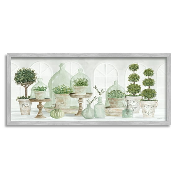 Stupell Industries Parisian Plant Tabletop Green Leaves Traditional Cloches, 24 x 10, Design by Cindy Jacobs