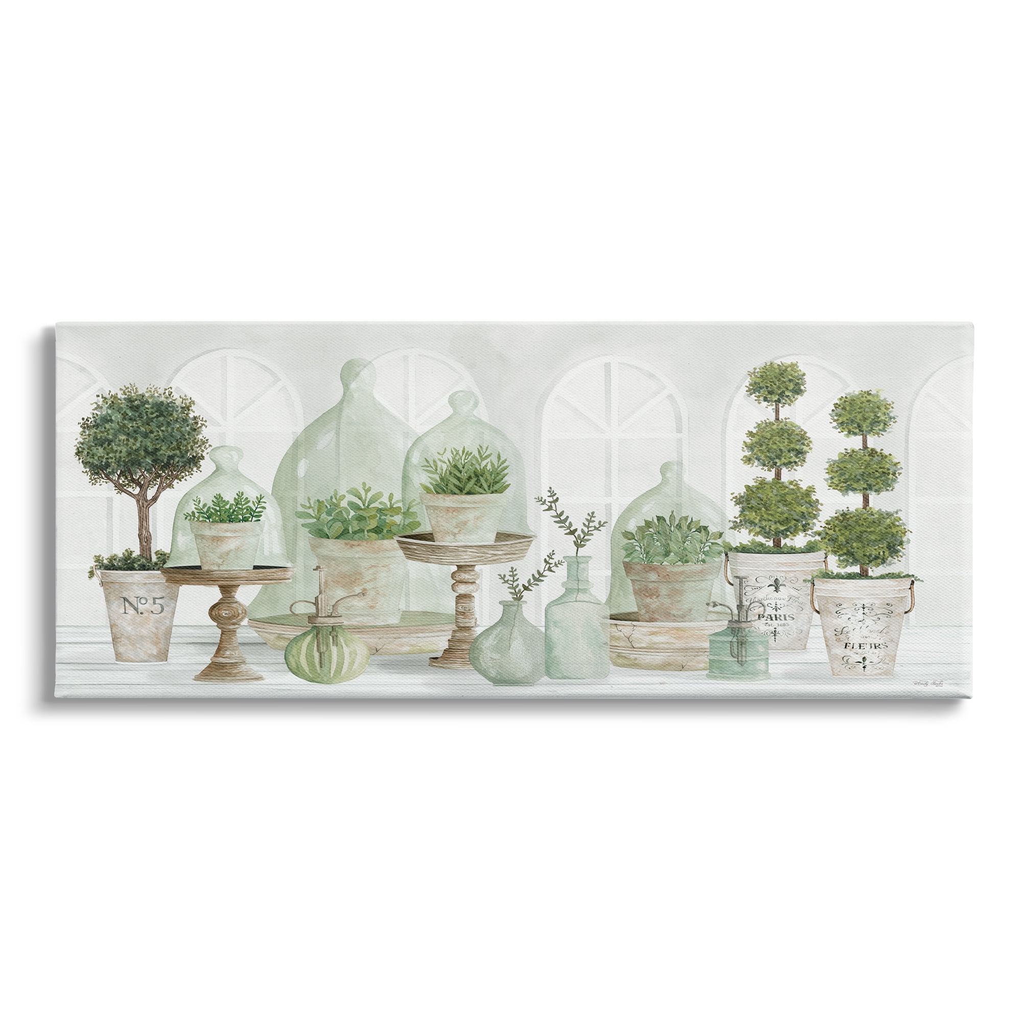 Stupell Industries Parisian Plant Tabletop Green Leaves Traditional Cloches, 40 x 17, Design by Cindy Jacobs