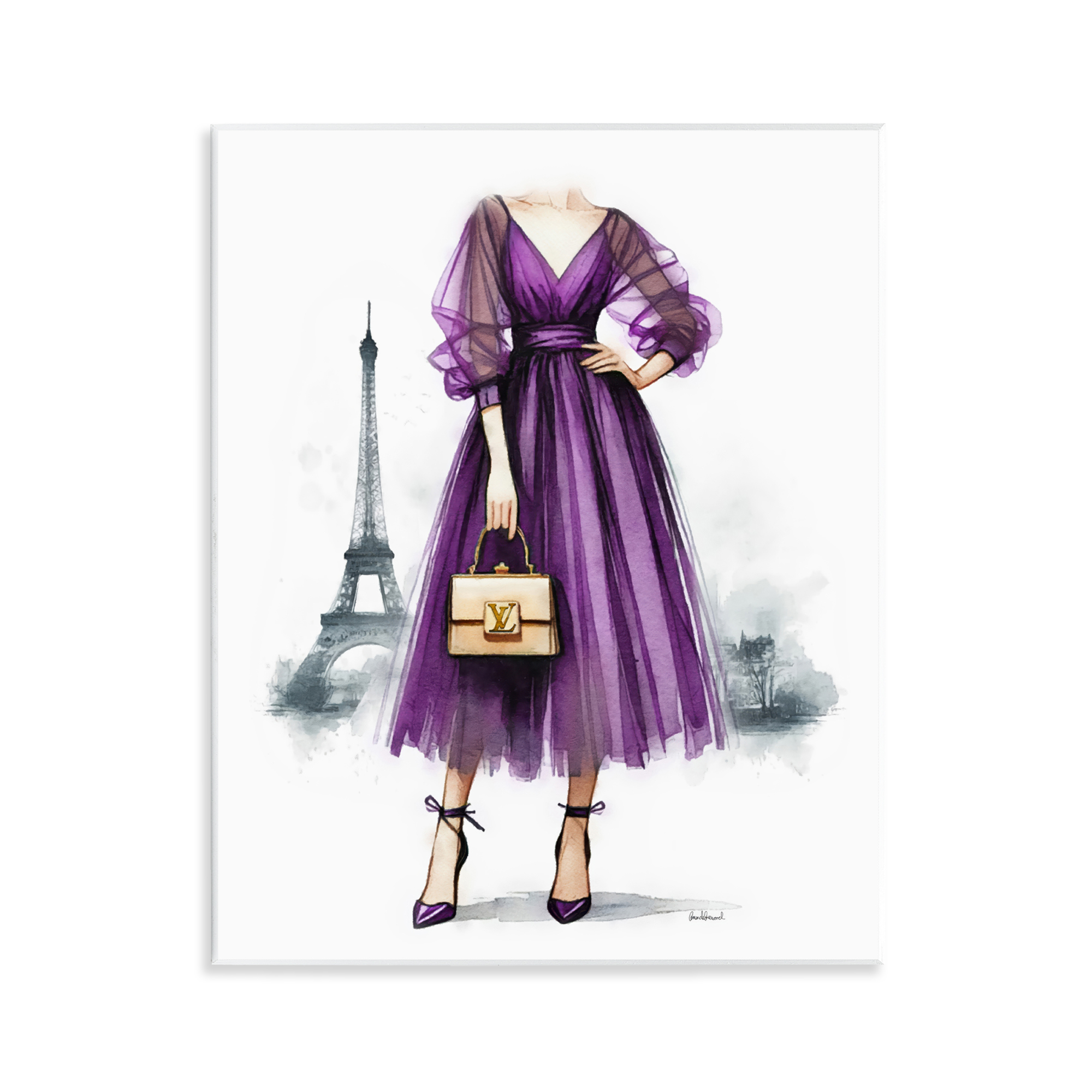 Stupell Industries Parisian Purple Dress Fashion Painting Unframed Art Print Wall Art, 11 x 14