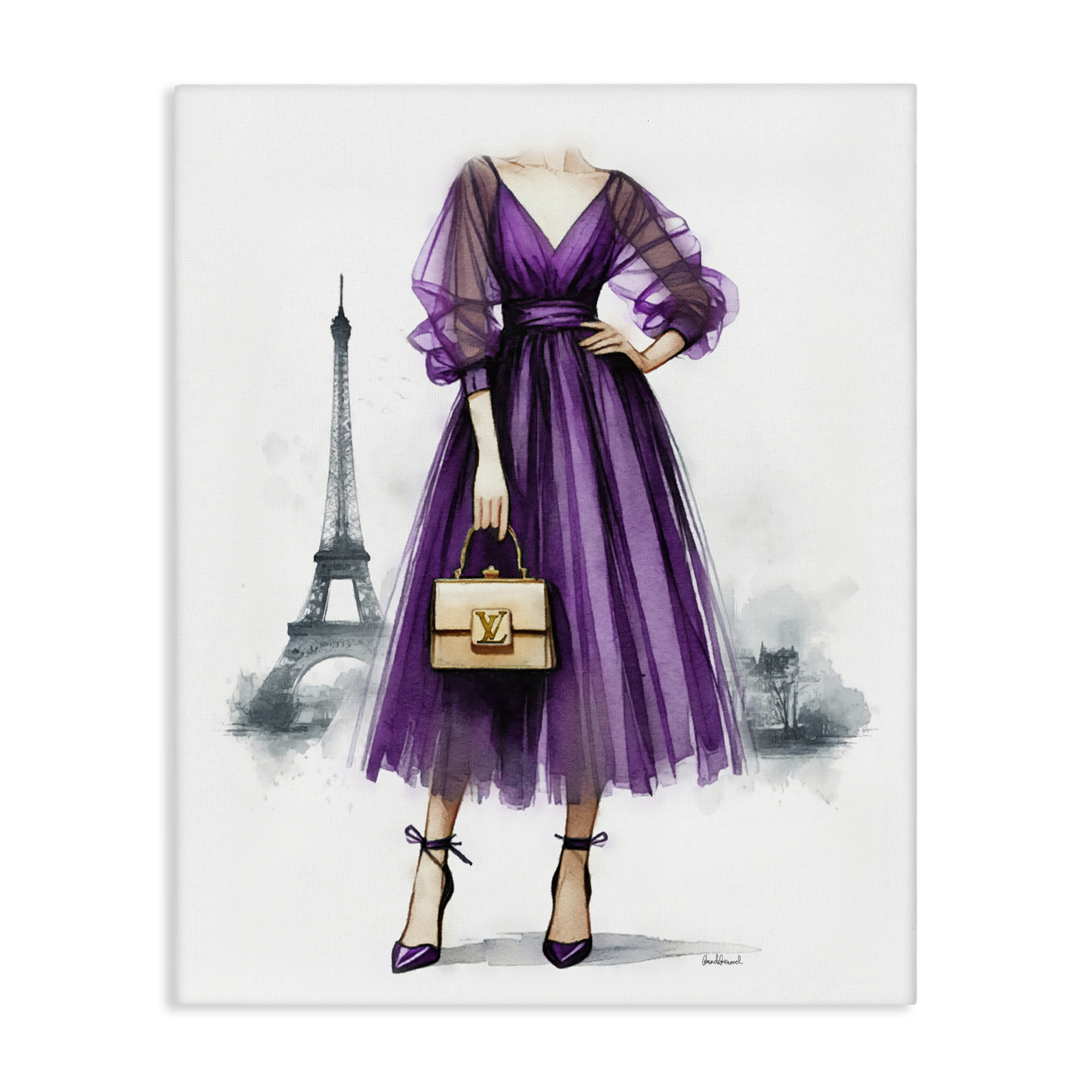 Stupell Industries Parisian Purple Dress Fashion Painting Wrapped Canvas Art Print Wall Art, 16 x 20