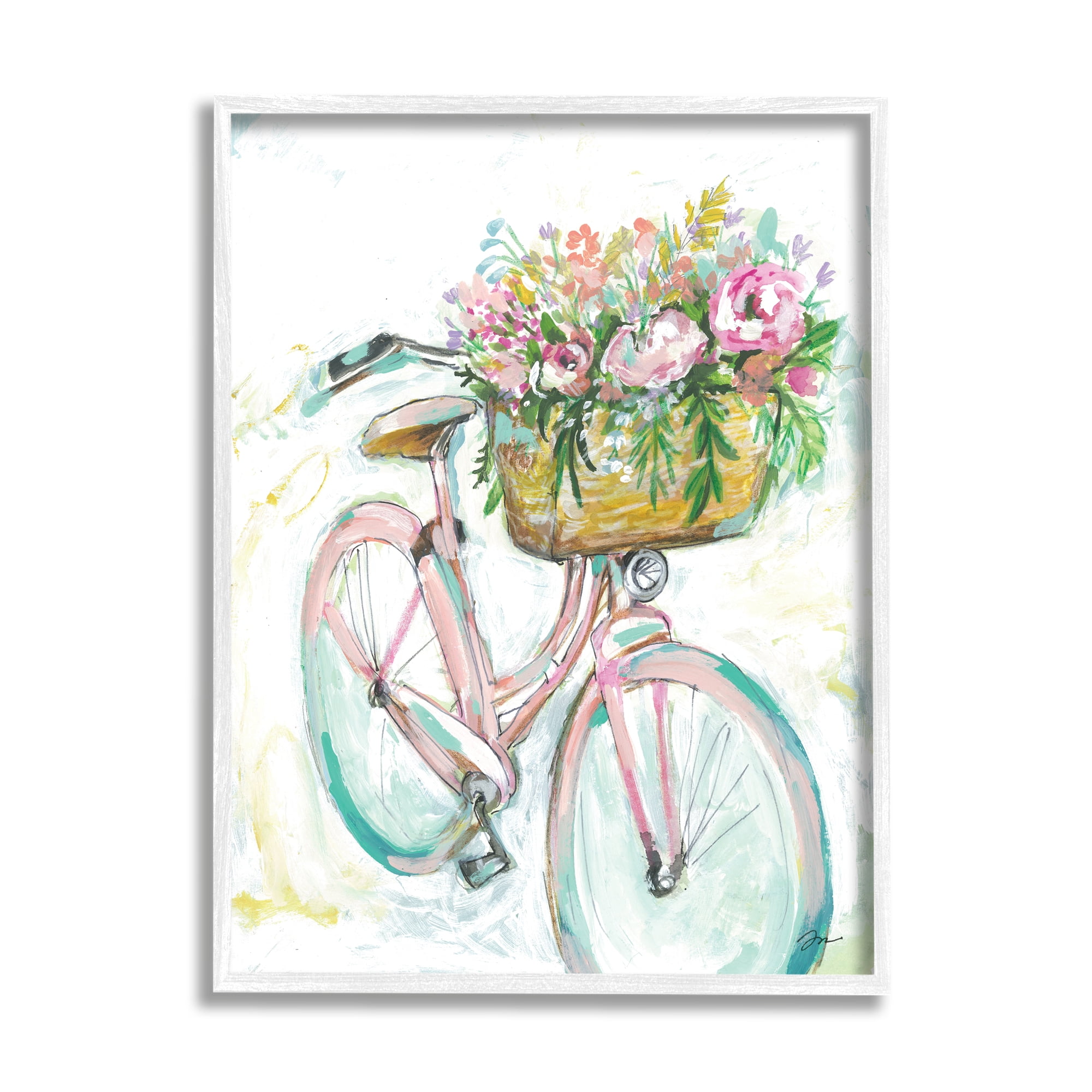 Stupell Industries Parisian Retro Bike Spring Flower Basket Painting,16 x 20, Design by Jessica Mingo