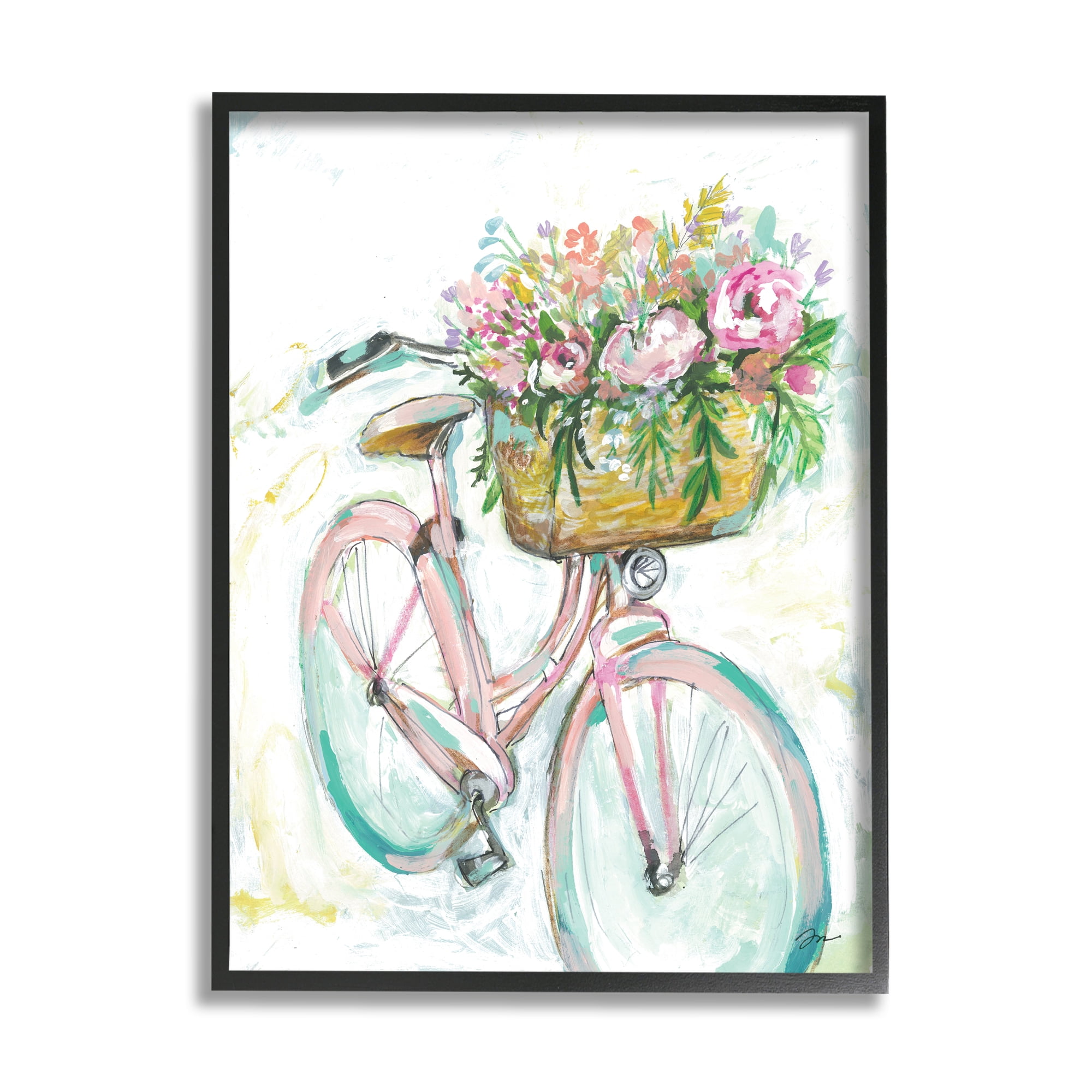 Stupell Industries Parisian Retro Bike Spring Flower Basket Painting,16 x 20, Design by Jessica Mingo