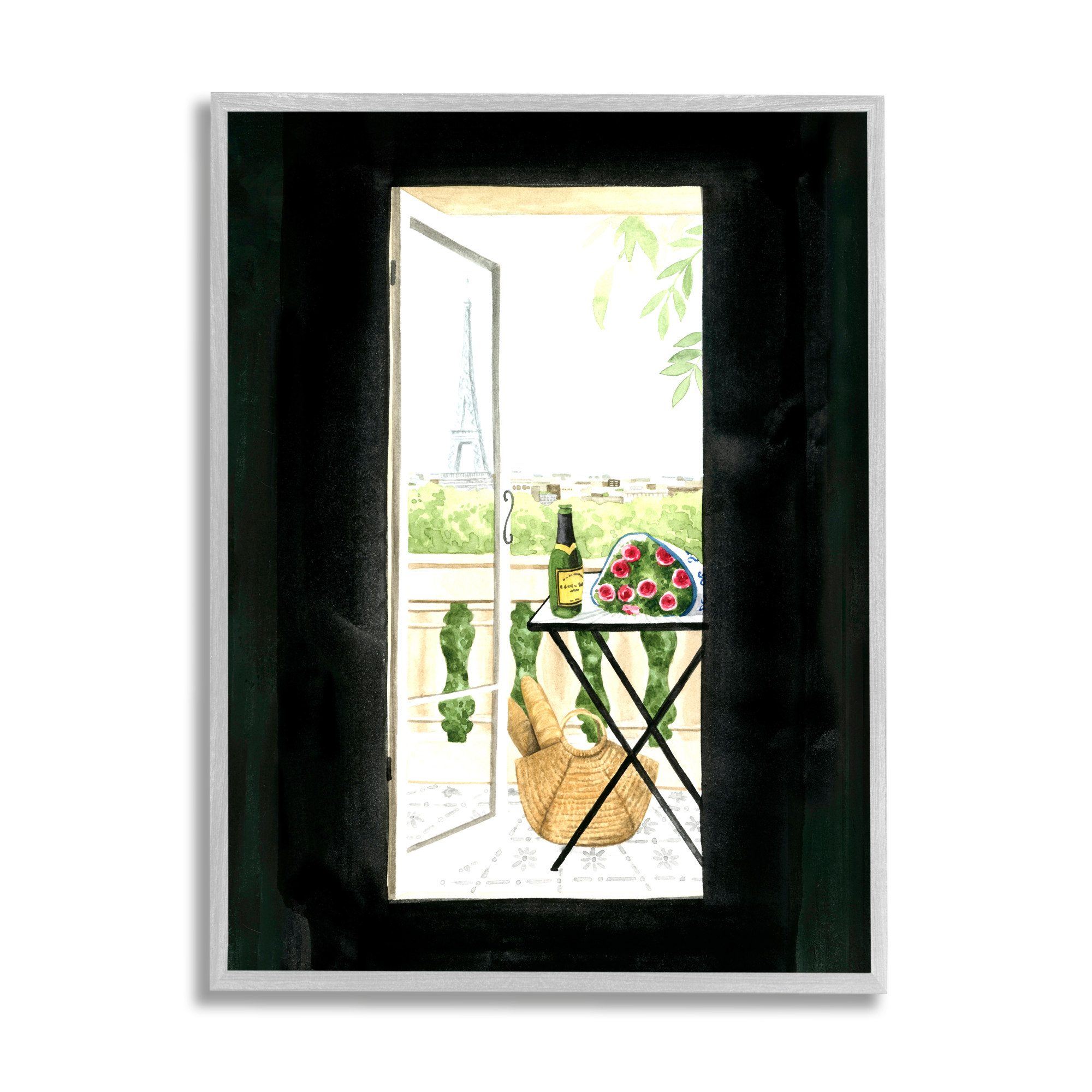 Stupell Industries Parisian Room Entryway Classic European Balcony Opening Traditional Painting Gray Framed Art Print Wall Art, 11 x 14, Design by Grace Popp