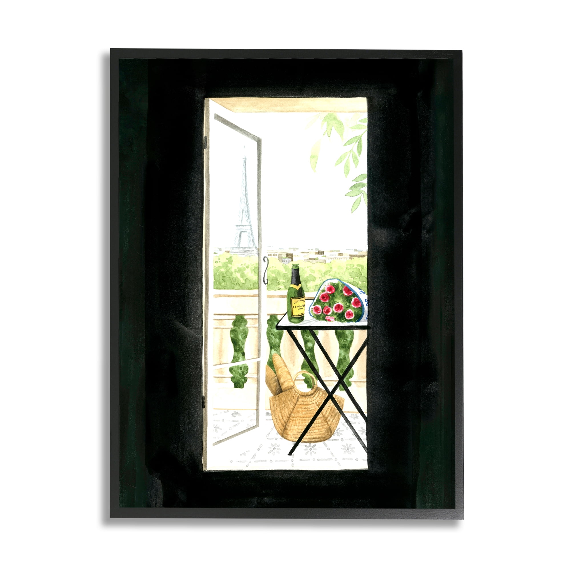 Stupell Industries Parisian Room Entryway Classic European Balcony Opening Travel & Places Painting Black Framed Art Print Wall Art, 24 x 30