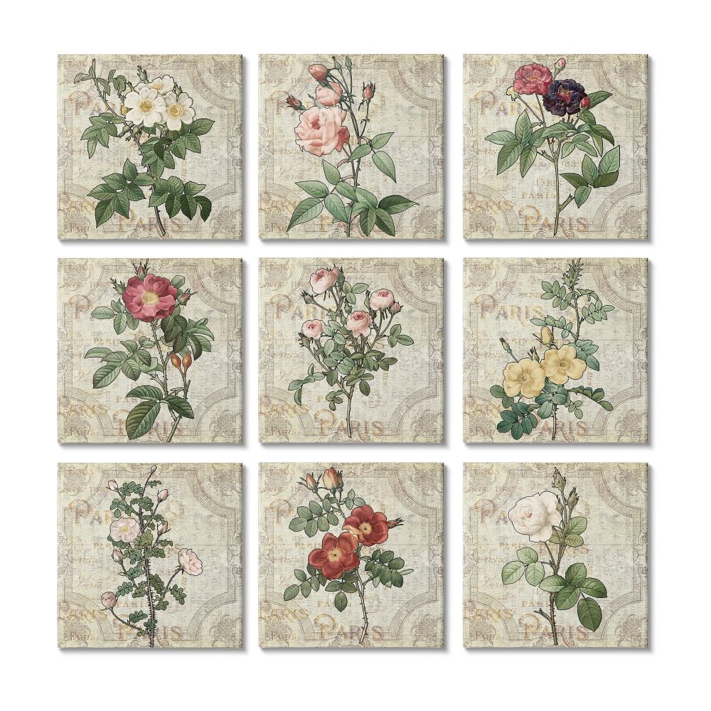 Stupell Industries Parisian Spring Florals Regal Patterned Background Botanical & Floral Painting Gallery Wrapped Canvas Art Print Wall Art, 12 x 12