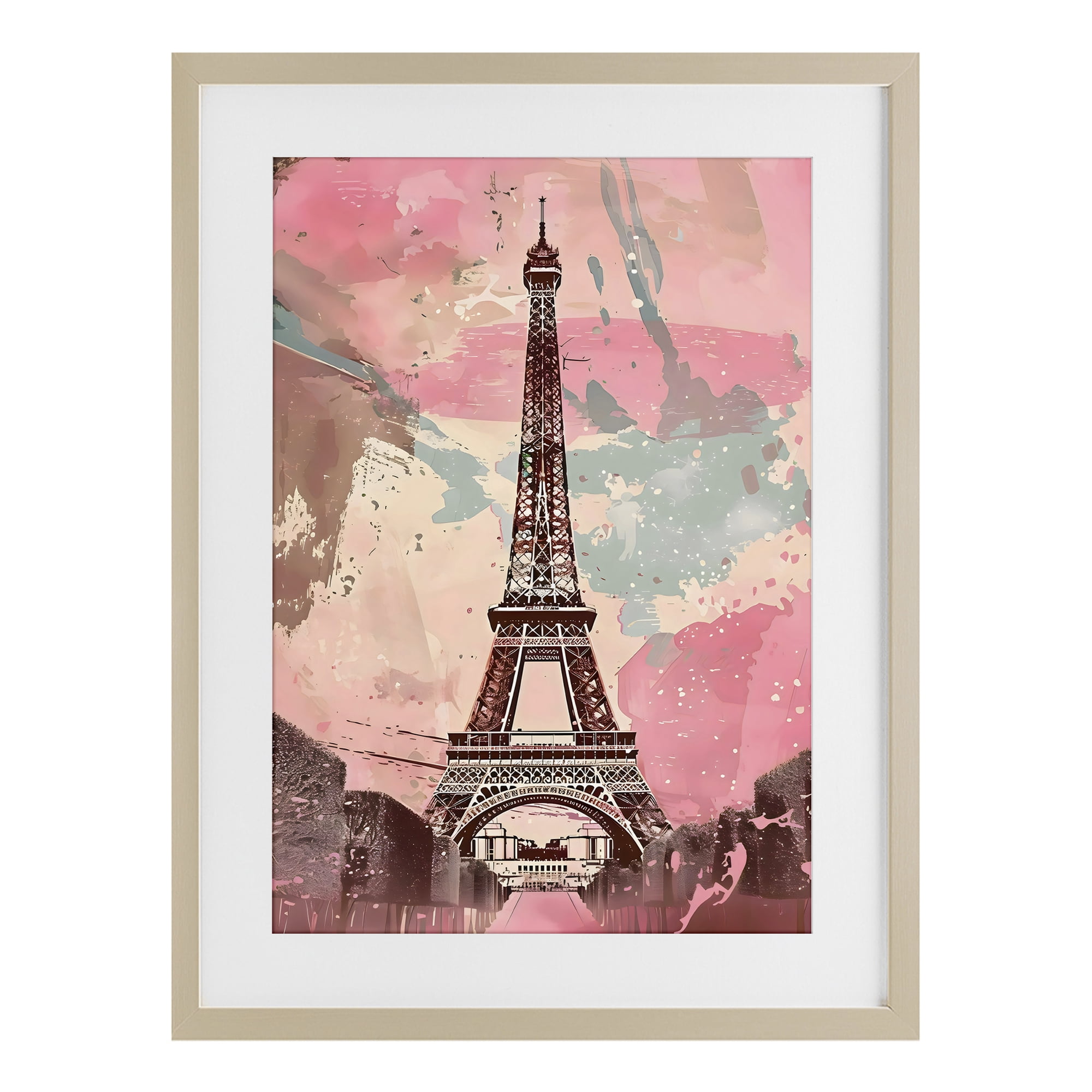 Stupell Industries Parisian Tower Pink & Blue Birch Framed Print Under Glass, design by Creative Studio