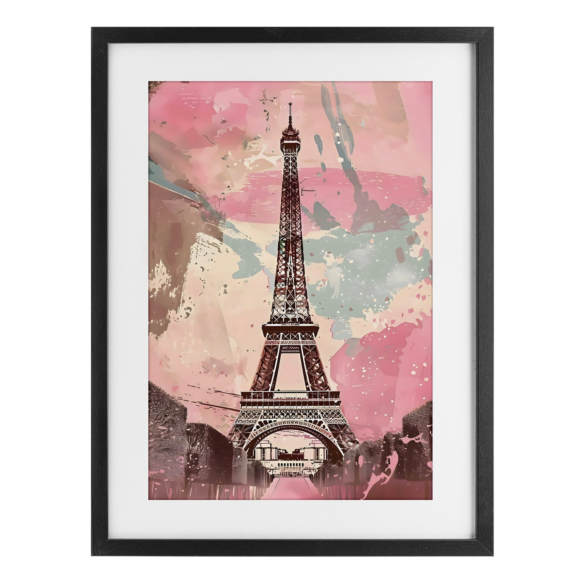 Stupell Industries Parisian Tower Pink & Blue Black Framed Print Under Glass, design by Creative Studio