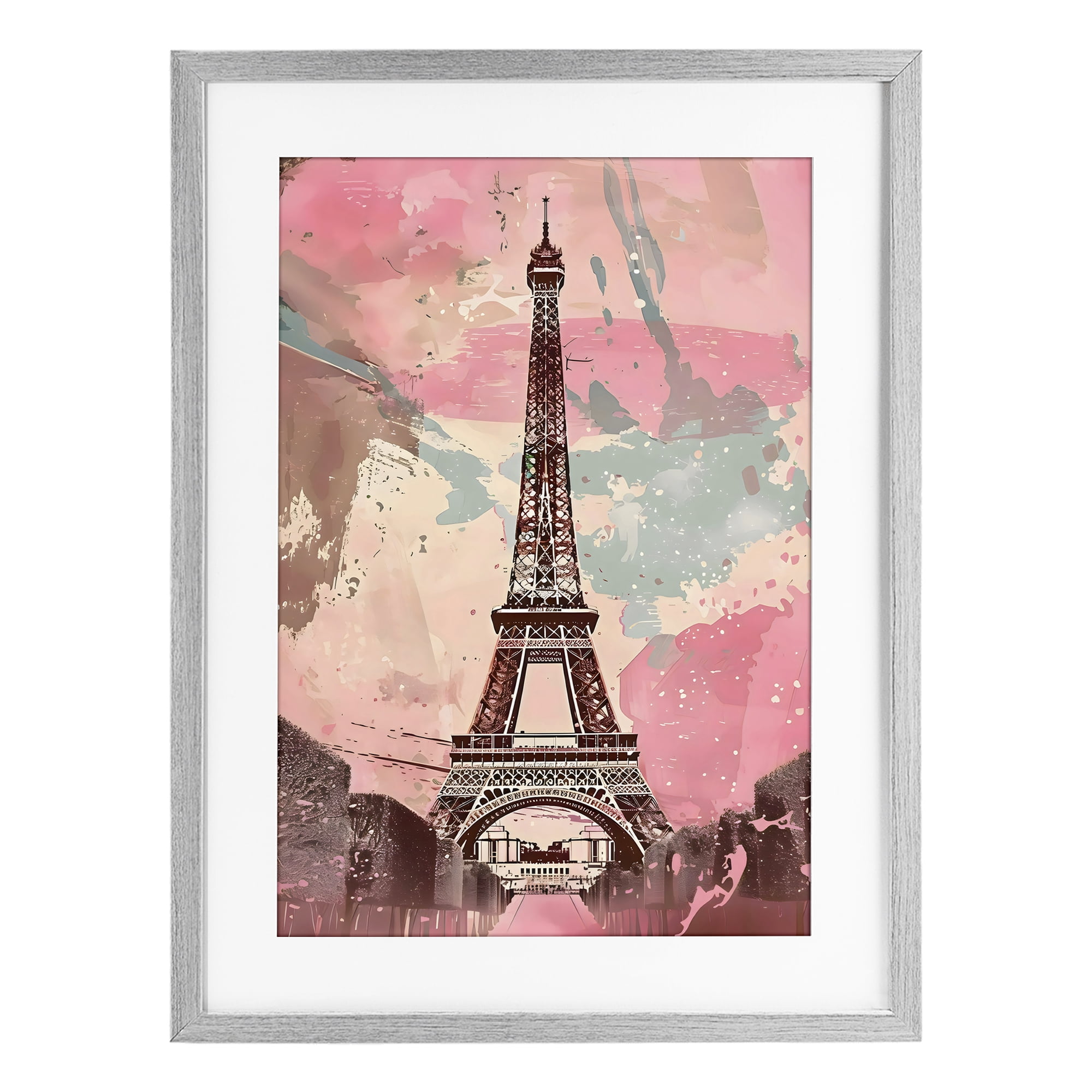 Stupell Industries Parisian Tower Pink & Blue Gray Framed Print Under Glass, design by Creative Studio