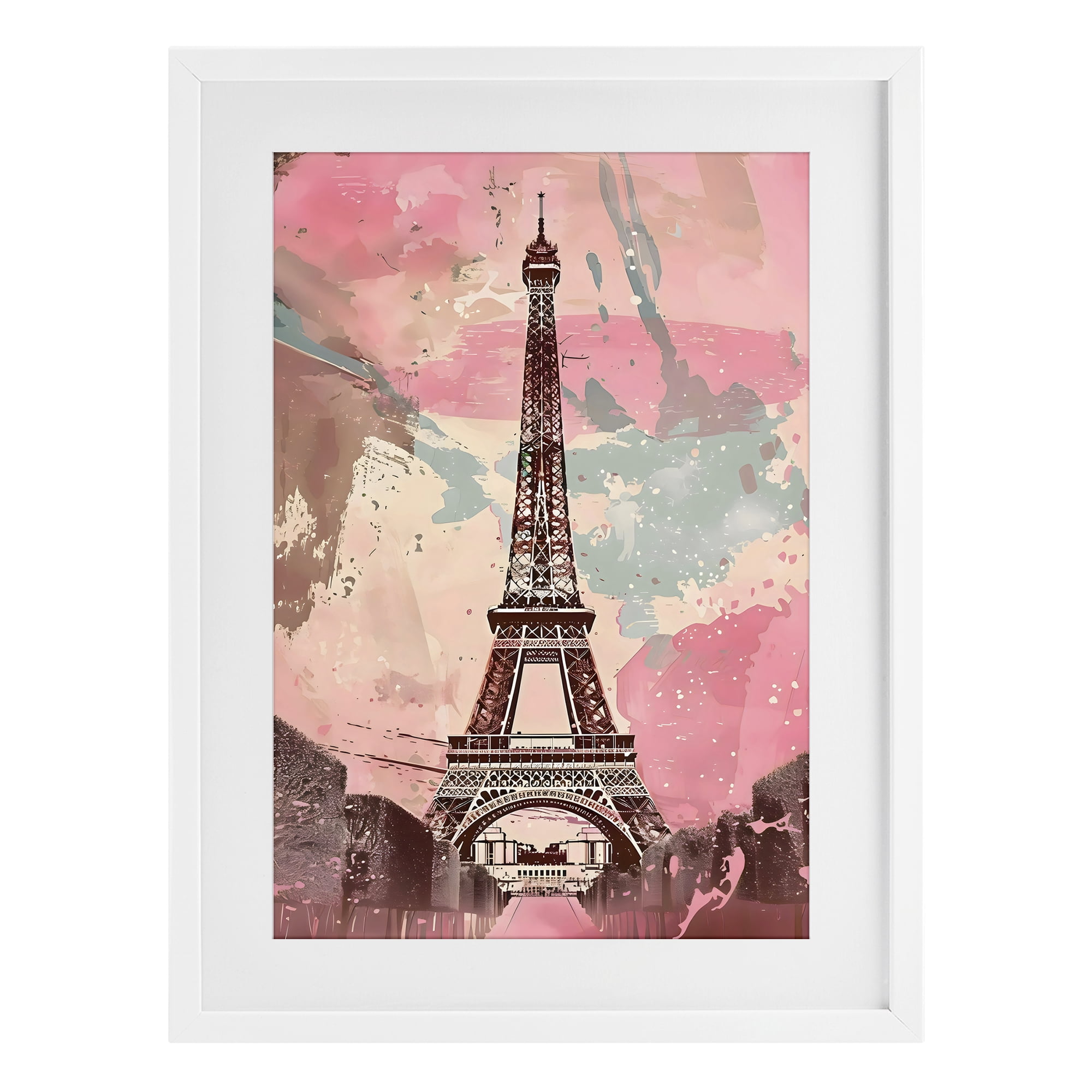 Stupell Industries Parisian Tower Pink & Blue White Framed Print Under Glass, design by Creative Studio