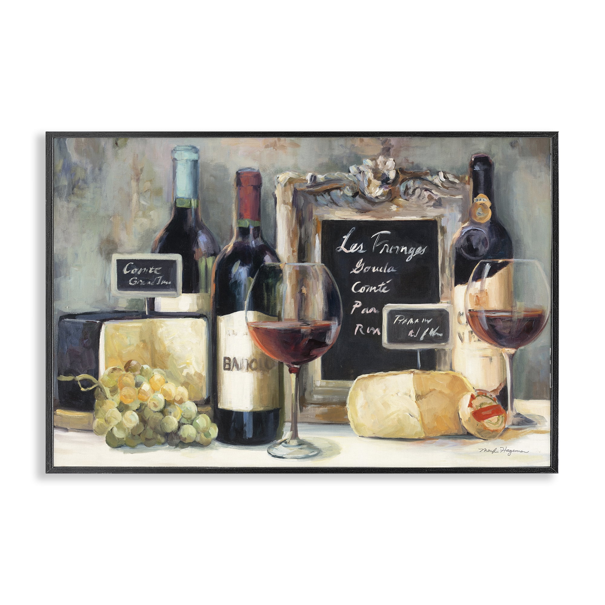 Stupell Industries Parisian Wine & Cheese Food & Beverage Painting Black Framed Art Print Wall Art, 30 x 20