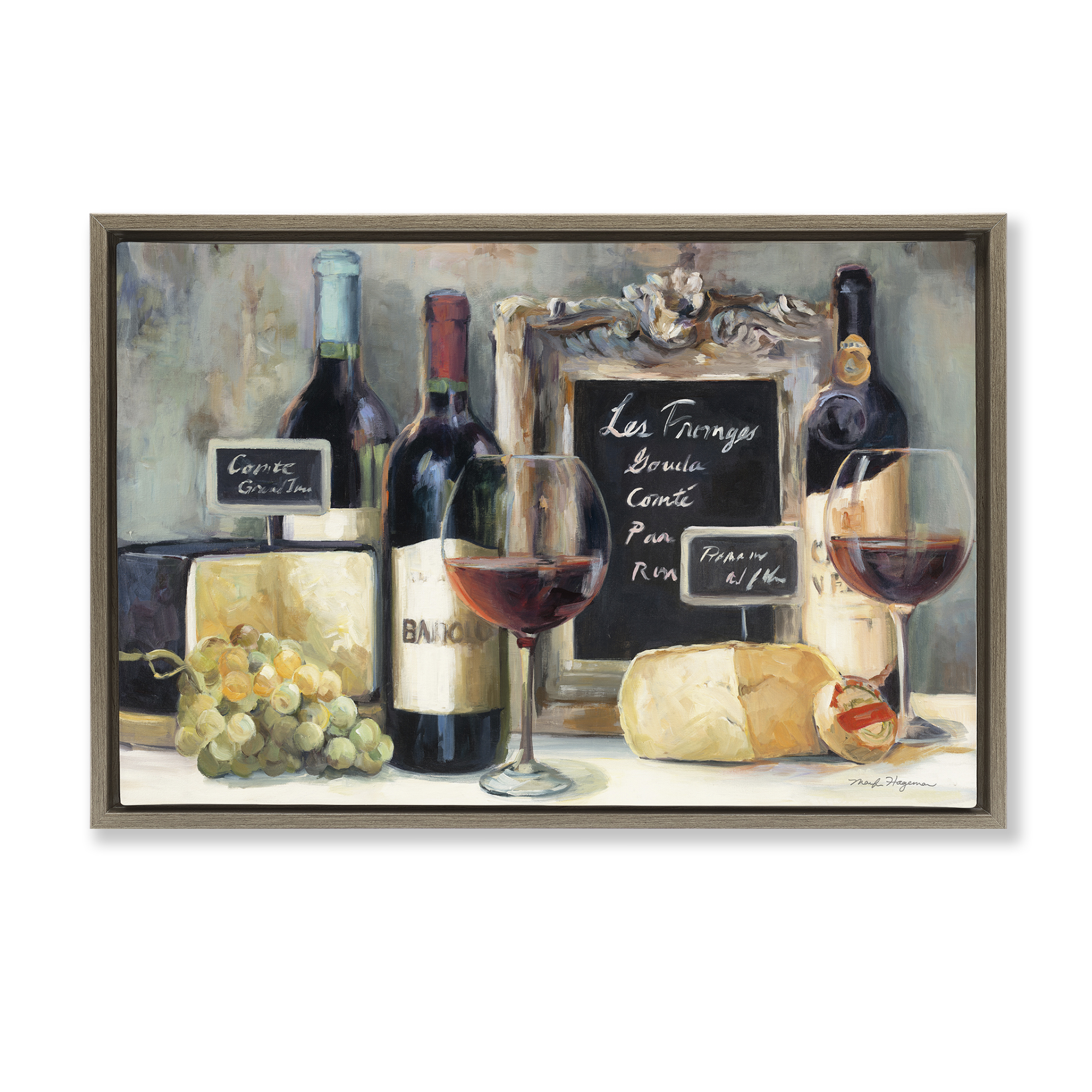 Stupell Industries Parisian Wine & Cheese Food & Beverage Painting Brown Floater Framed Canvas Art Print Wall Art, 31 x 21
