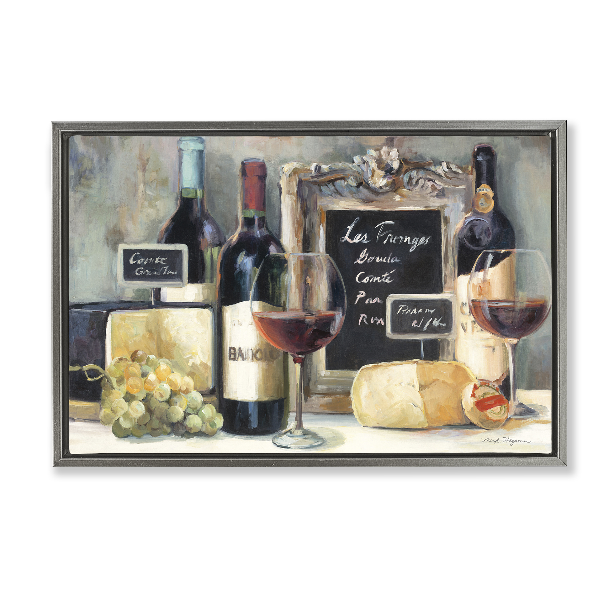 Stupell Industries Parisian Wine & Cheese Food & Beverage Painting Gray Floater Framed Canvas Art Print Wall Art, 31 x 21